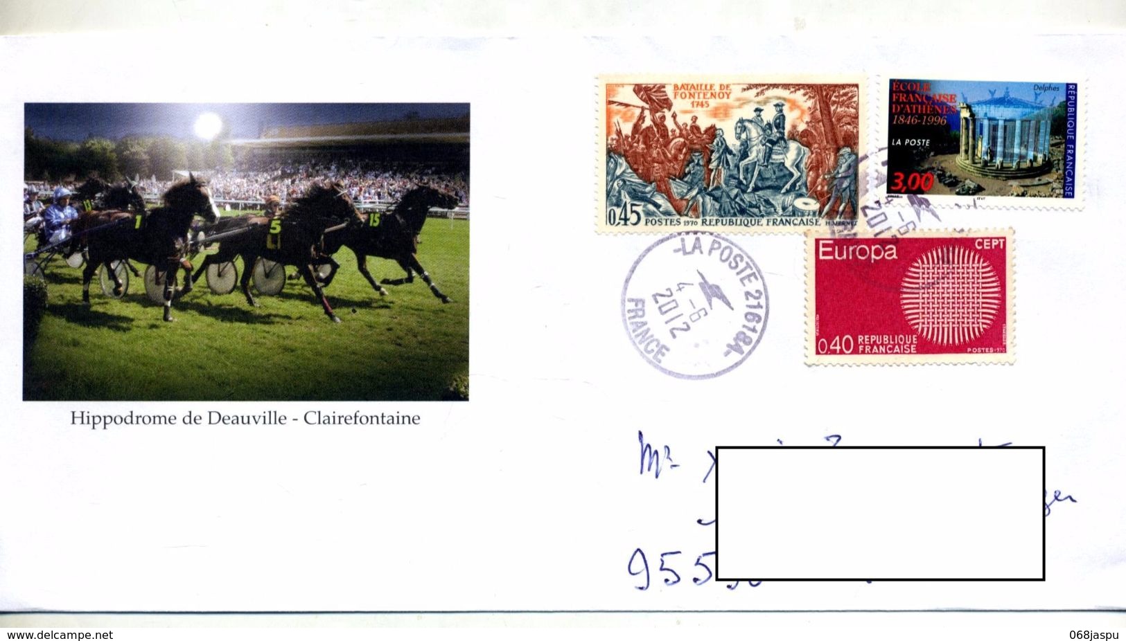 Lettre Cachet La Poste 21618A Sur Fontenoy Athenes Illustré Course Cheval Deauville - Cachets Manuels