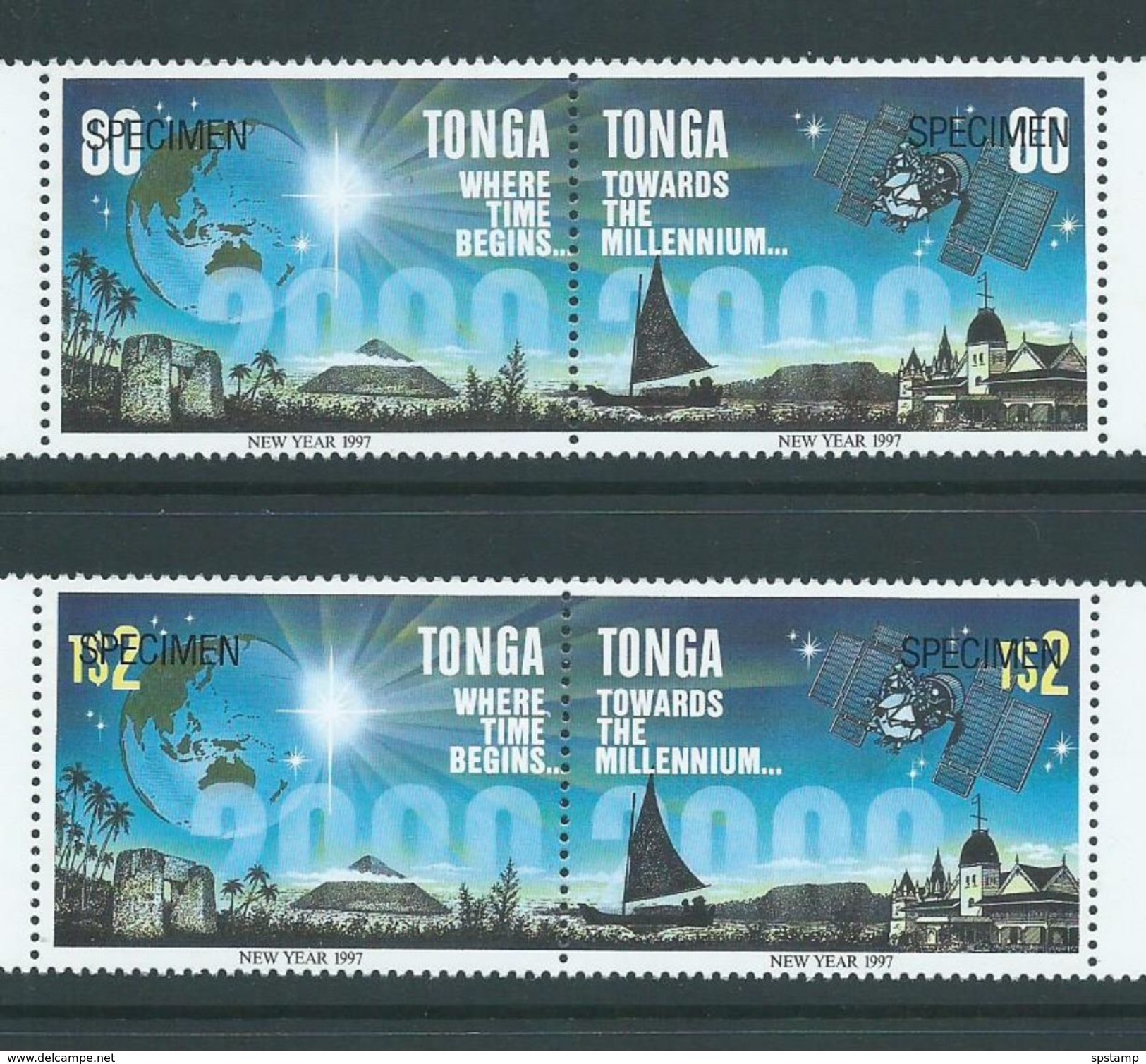 Tonga 1996 Towards 2000 Set Of 2 Pairs MNH Specimen Overprint - Tonga (1970-...)
