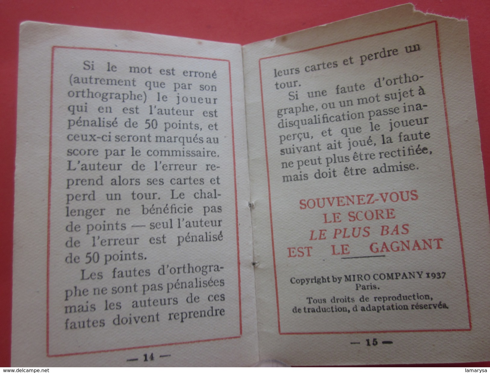 Cartes Jeu de Lettres LEXICON Miro 1937 avec carnet de la Règle du Jeu et Boite d'origine(complet 51+3 cartes)