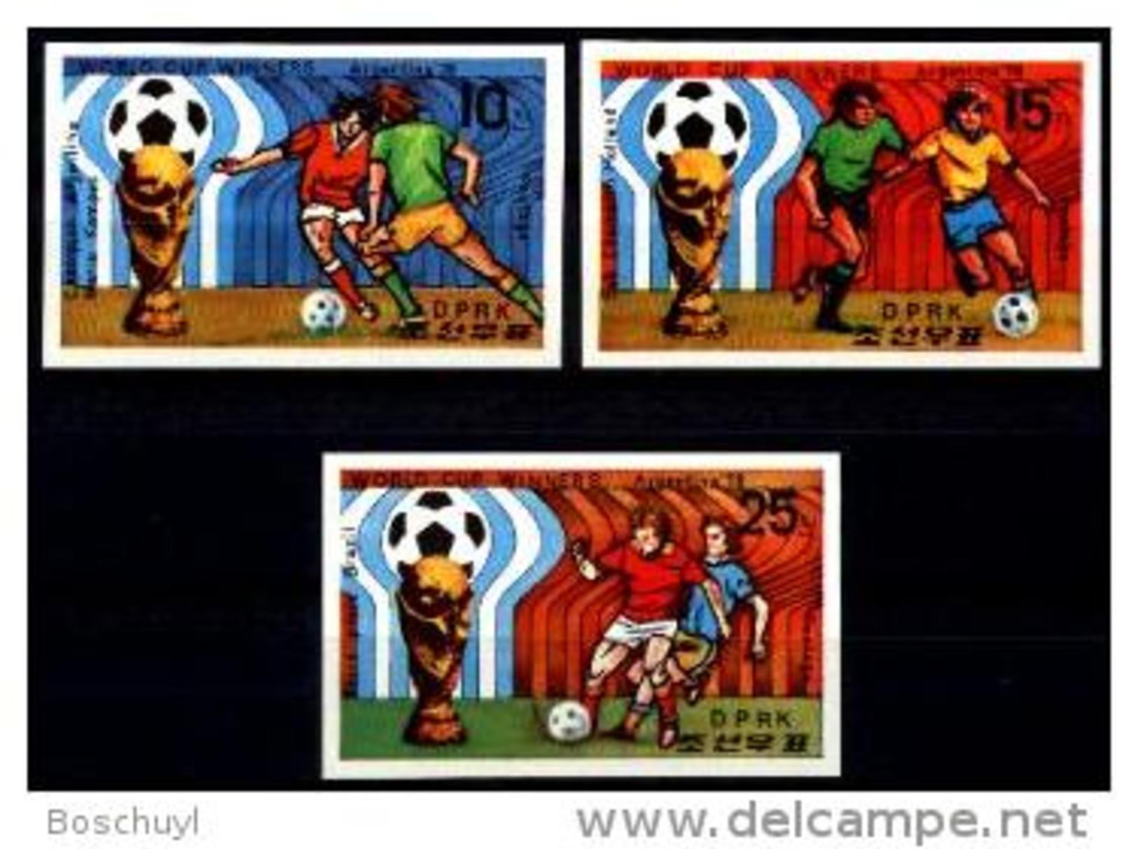 North Korea, 1978, Soccer World Cup Argentina, MNH Imperforated Set, Michel 1777-1779B - 1978 – Argentine