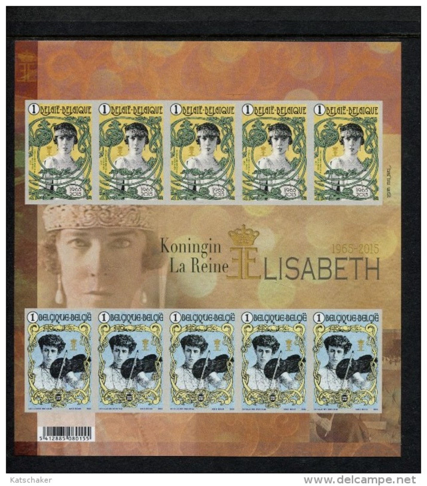 463964927 BELGIE POSTFRIS MINT NEVER HINGED POSTFRISCH EINWANDFREI OCB 4520 4521 Geschenkvelletje Koninging Elisabeth - Zwart-witblaadjes [ZN & GC]