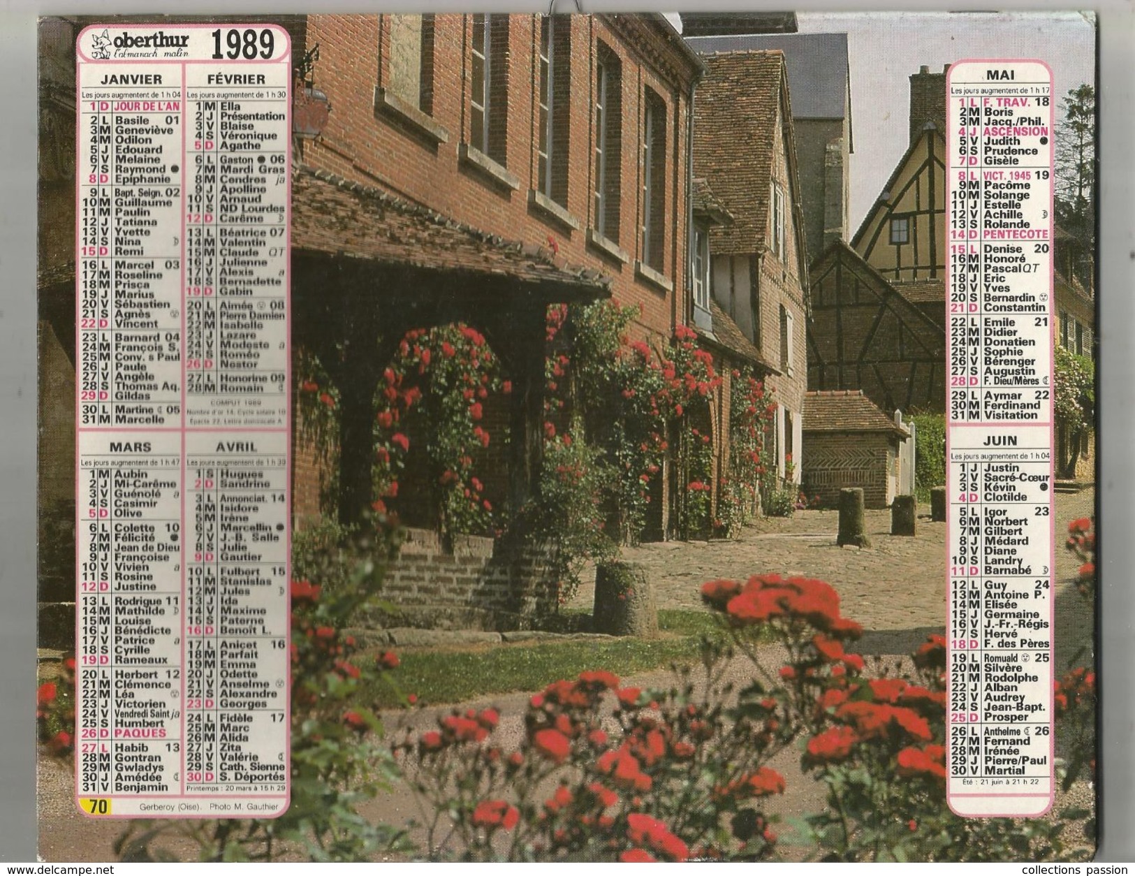 Calendrier Grand Format 20 Pages , Oberthur , 1989 ,3 Scans , Frais Fr : 2.70 Euros - Big : 1981-90