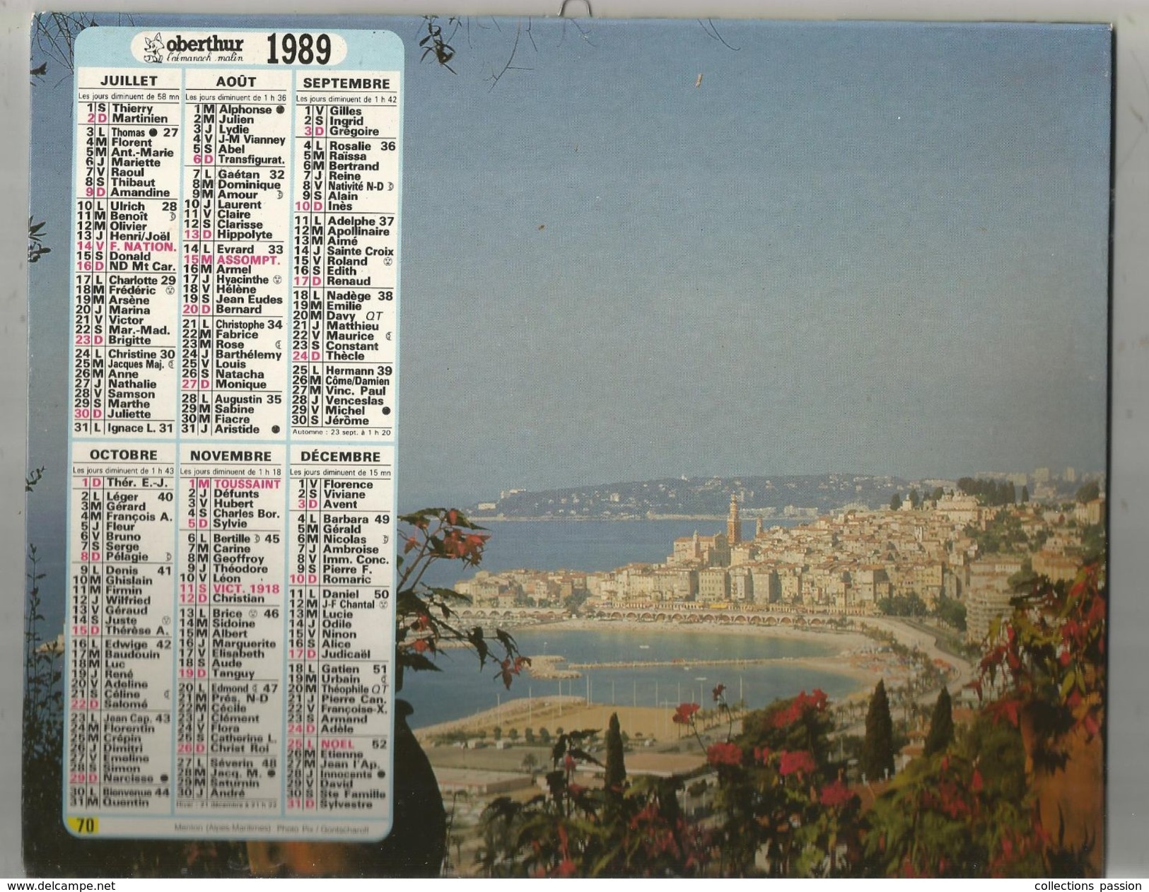 Calendrier Grand Format 20 Pages , Oberthur , 1989 ,3 Scans , Frais Fr : 2.70 Euros - Formato Grande : 1981-90