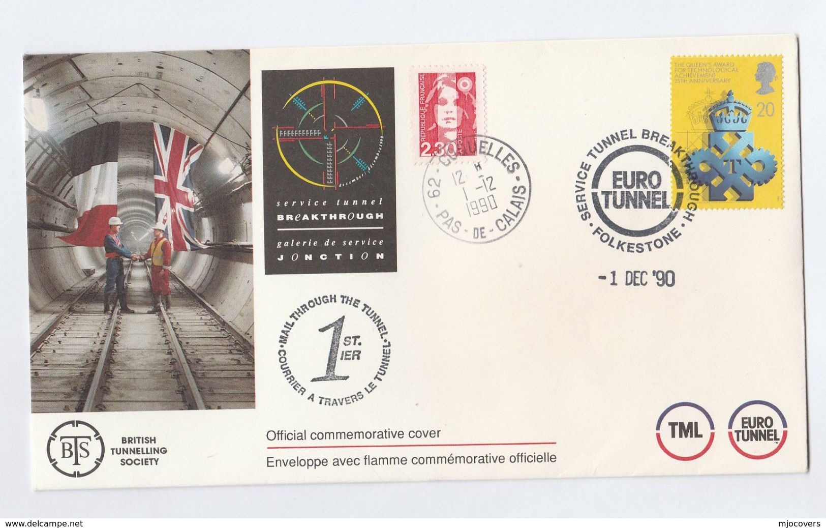 1990 CHANNEL RAILWAY TUNNEL Special Joint GB FRANCE CARRIED THROUGH TUNNEL Cover Train Stamps Event - Trains