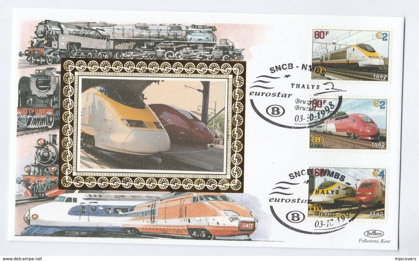 1998 BELGIUM RAILWAY Stamps SPECIAL  EUROSTAR COVER Channel Tunnel Train Thalys - Trains