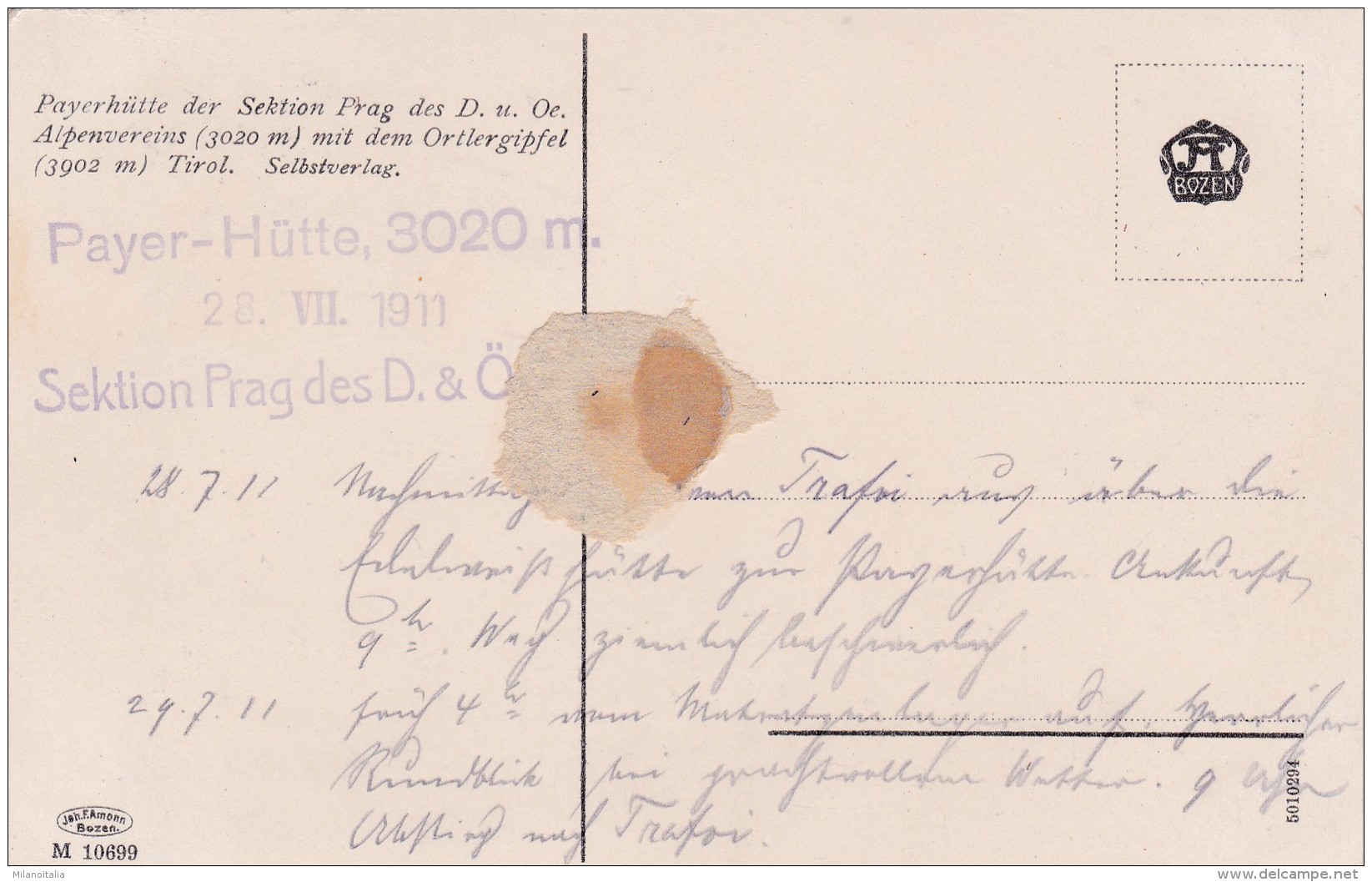 Payerhütte Mit Dem Ortlergipfel, Tirol (10699) * 28. VII. 1911 - Other & Unclassified