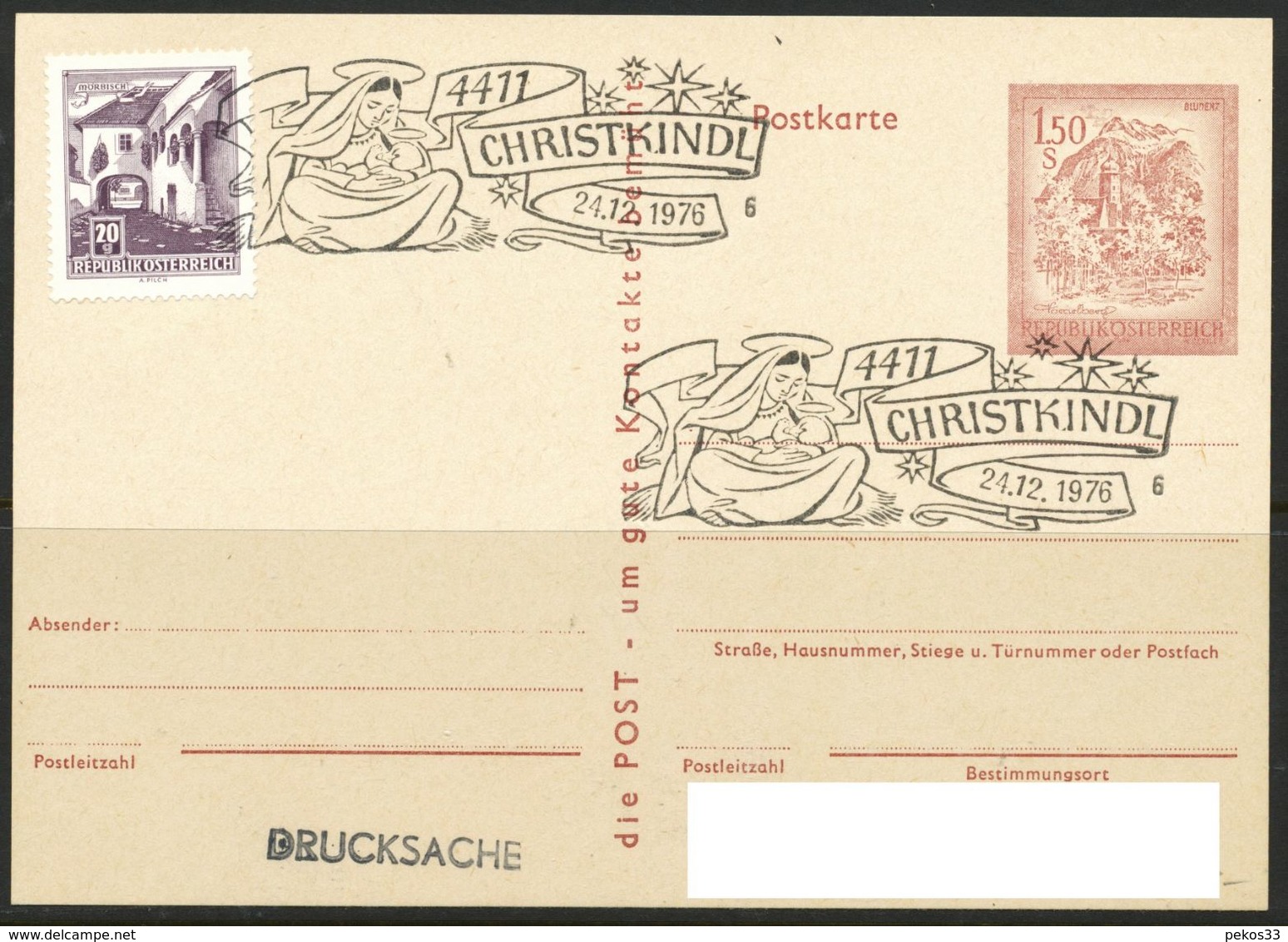 ÖSTERREICH  - Mi. Nr. 1503   CHRISTKINDL Weihnachten   1976 + Ganzsachen Postkarte - Weihnachten