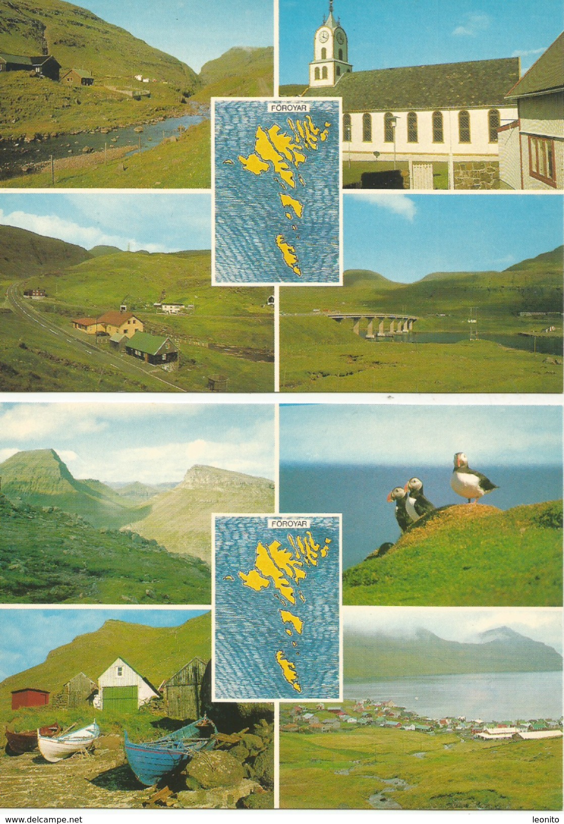 FAROE ISLANDS Saksun Leynar Lundar Batar A Lunni Fjallarod Sydragota Brugvin... 2 Cards - Islas Feroe