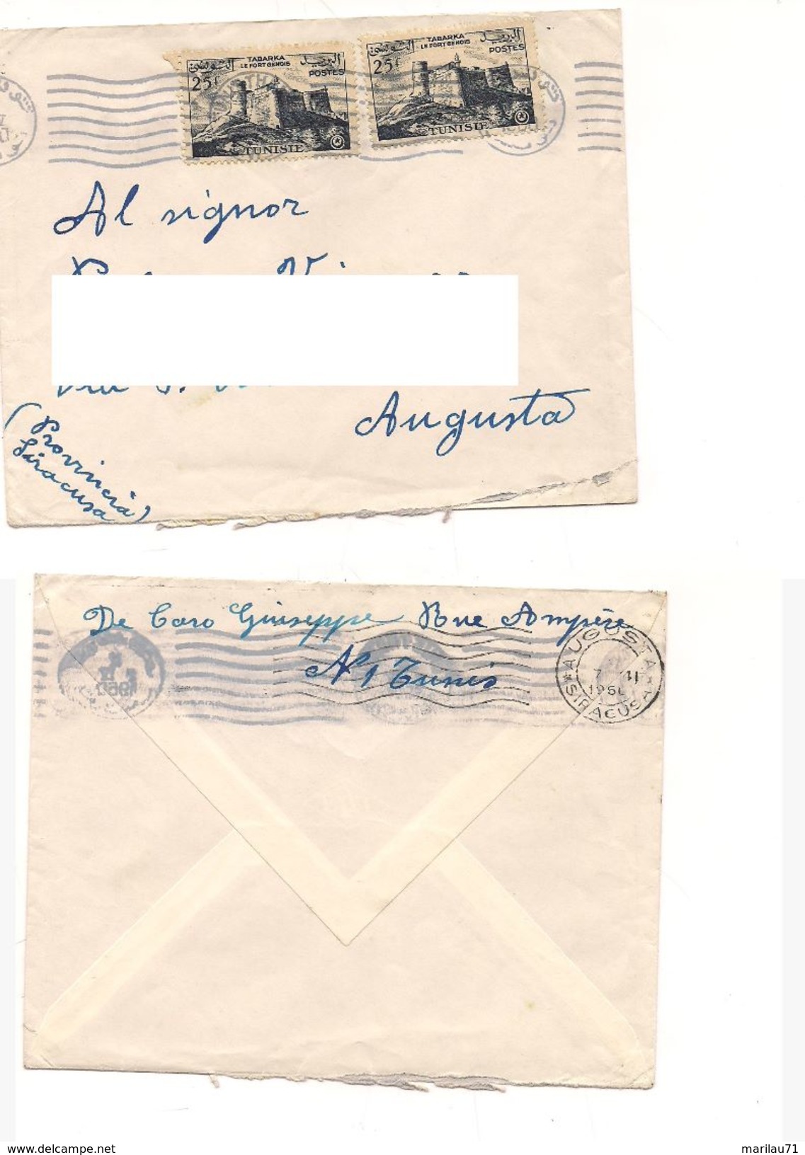 7090 B TUNISIA TUNISIE COVER 1960 STAMPS TO ITALY  TABARKA - Tunesien (1956-...)