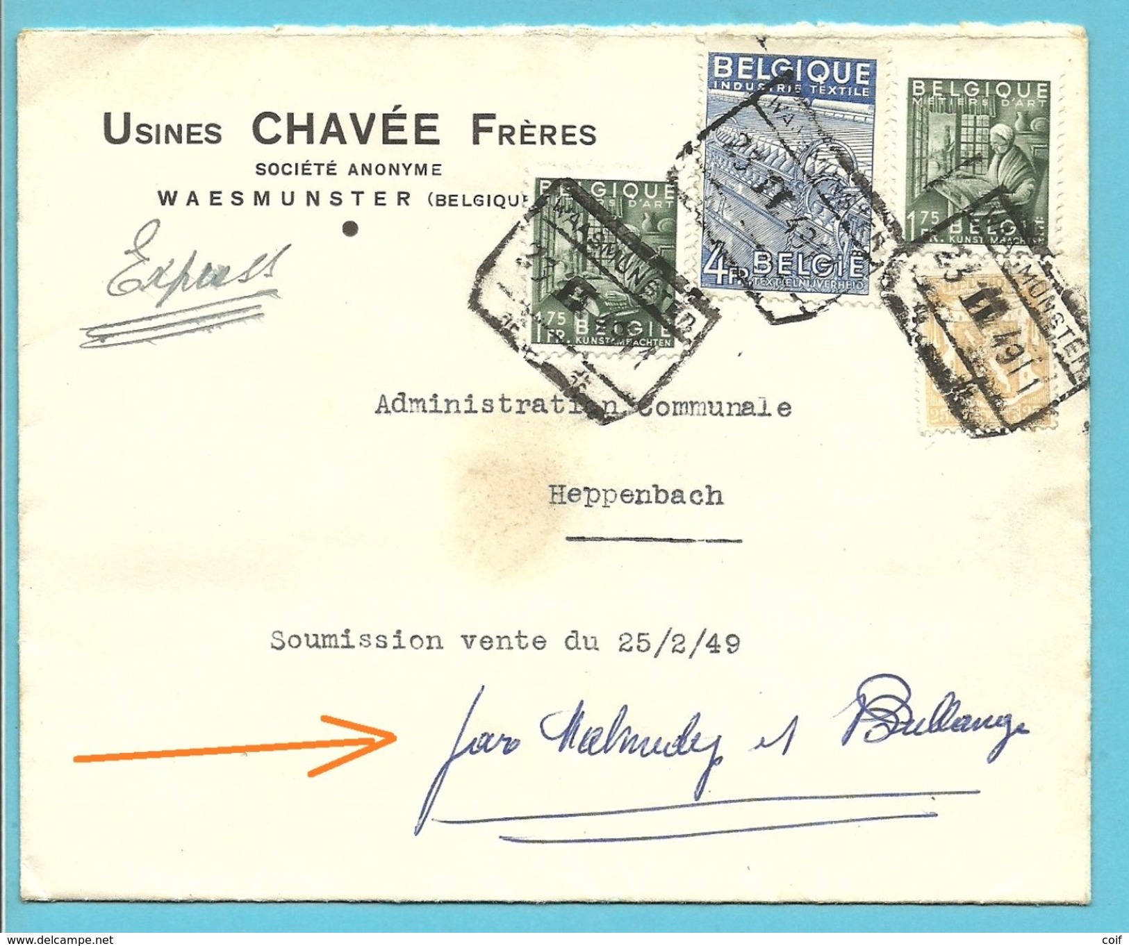 710+768+771 Op Brief Per EXPRES Met Spoorwegstempel WAESMUNSTER , Geschreven "Par Malmedy 1" Verso Telegraaf WAIMES !! - 1948 Export