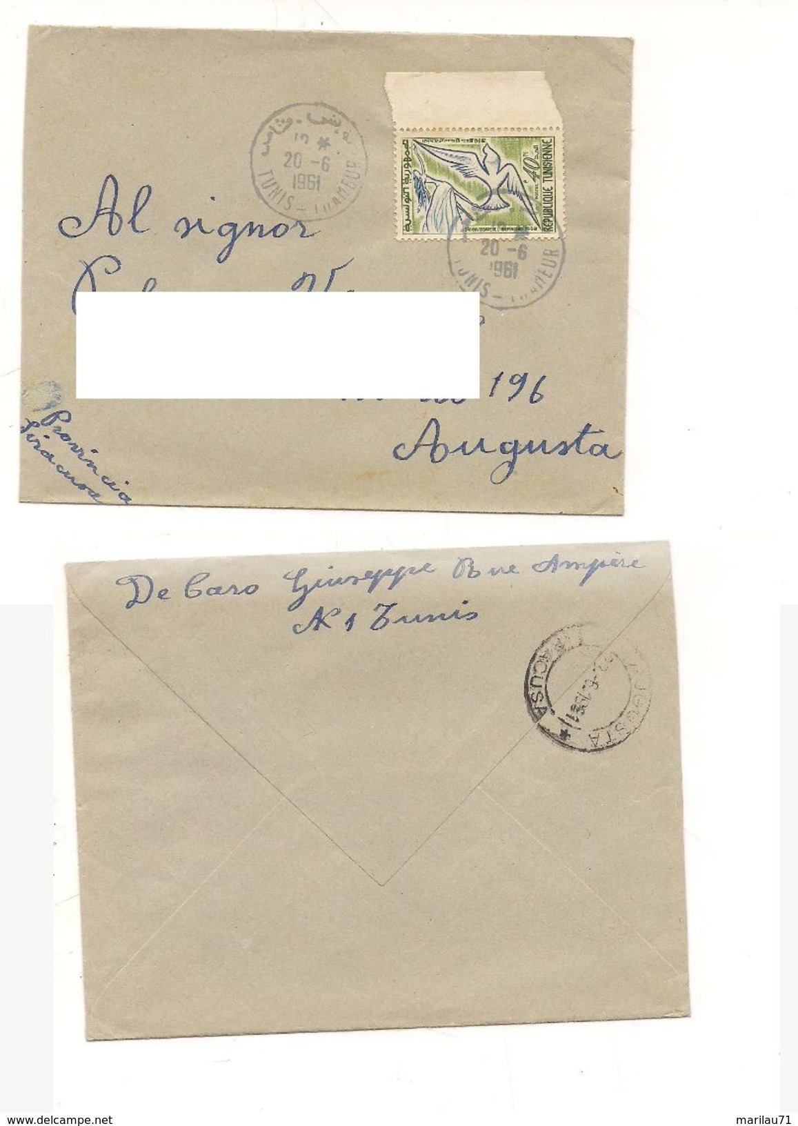 7101 TUNISIA TUNISIE COVER 1961 STAMPS TO ITALY SOLO ISOLATO - Tunisia (1956-...)