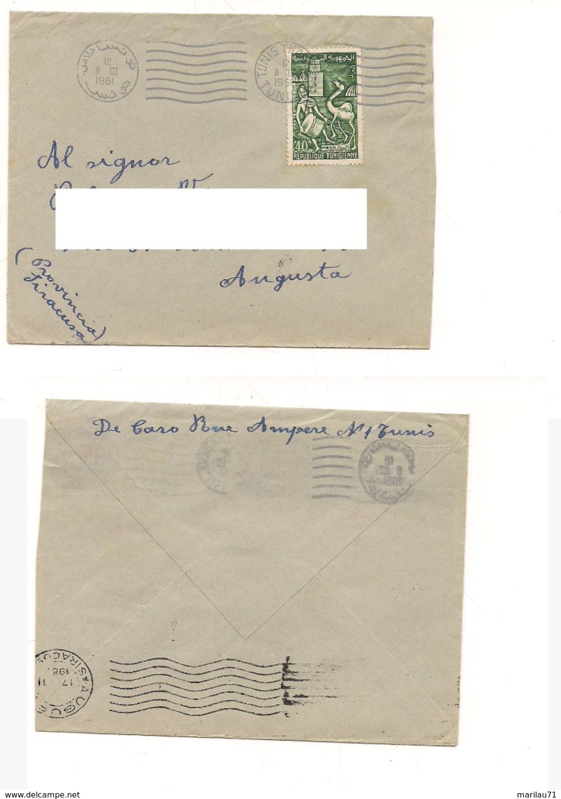 7102 TUNISIA TUNISIE COVER 1961 STAMPS TO ITALY SOLO ISOLATO - Tunisia (1956-...)