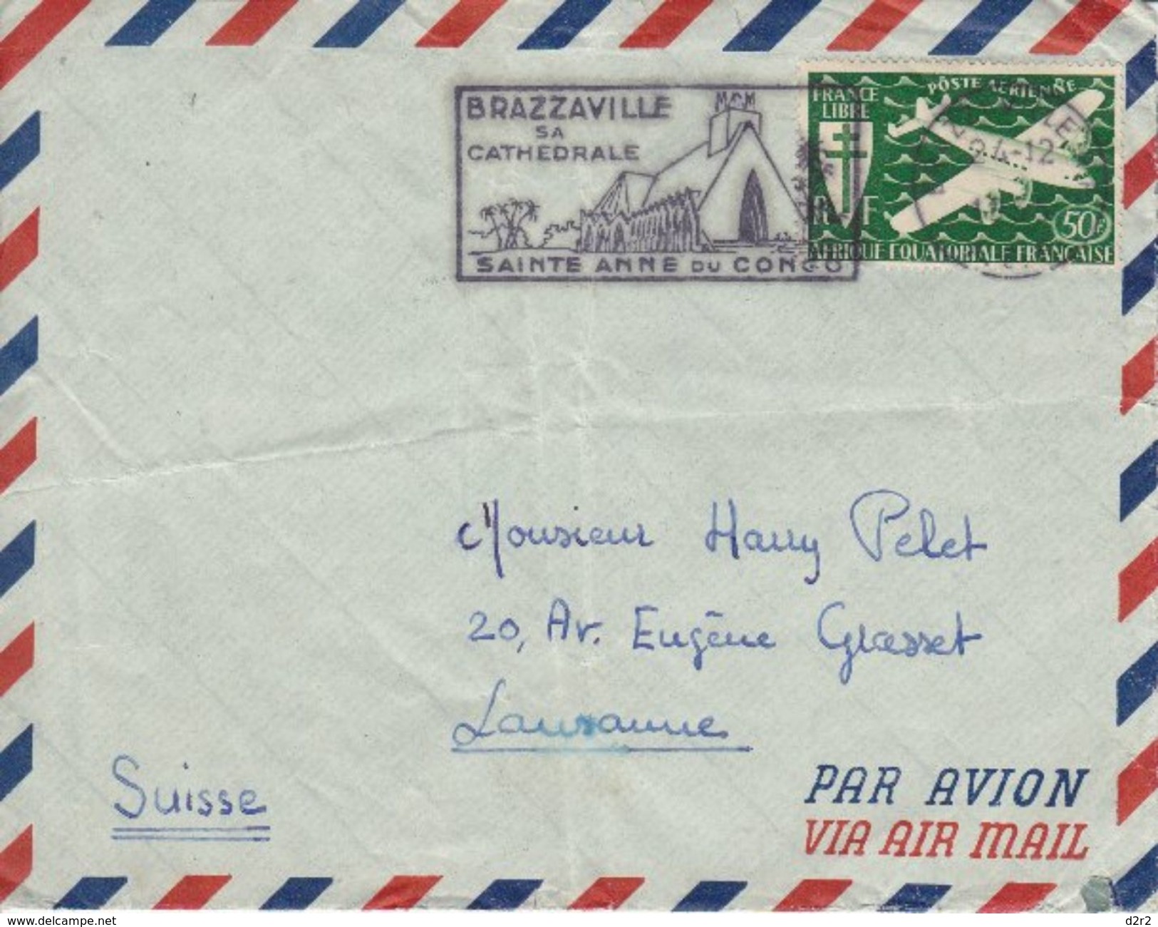 LETTRE POUR LA SUISSE - 1955 - DE BRAZZAVILLE A LAUSANNE - POSTE AERIENNE - Lettres & Documents