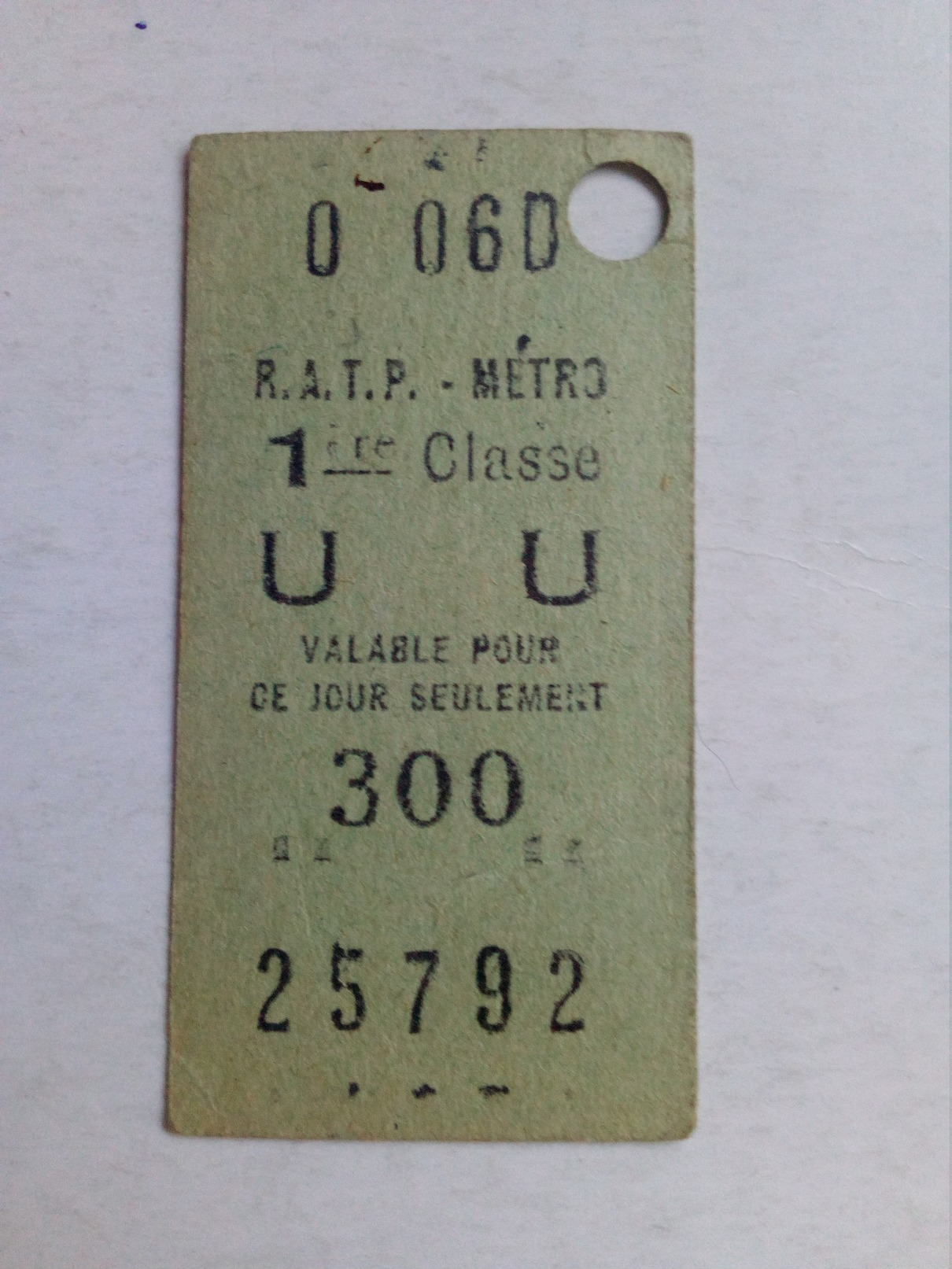 Anciene Ticket De Metro.France - Europa