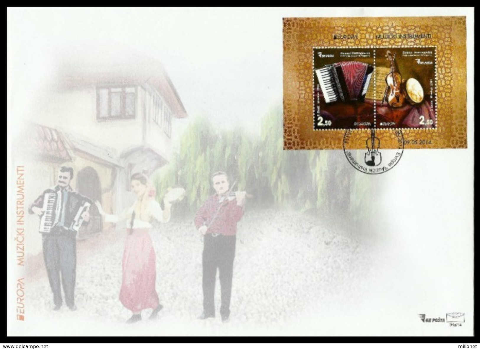SALE!!! BOSNIA HERZEGOVINA SARAJEVO 2014 EUROPA CEPT MUSIC INSTRUMENTS - FDC First Day Cover Of The S/S - 2014