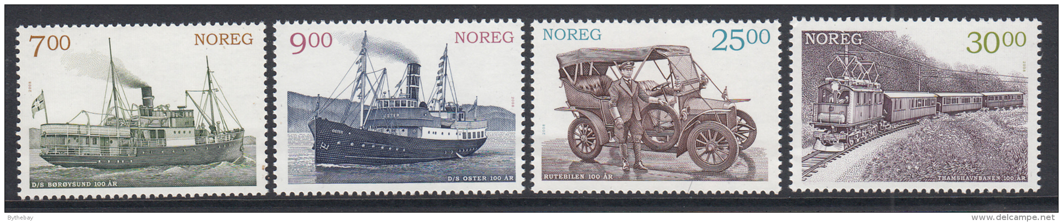 Norway 2008 Scott #1551-#1554 Set Of 4 Transportation Centenaries - Unused Stamps