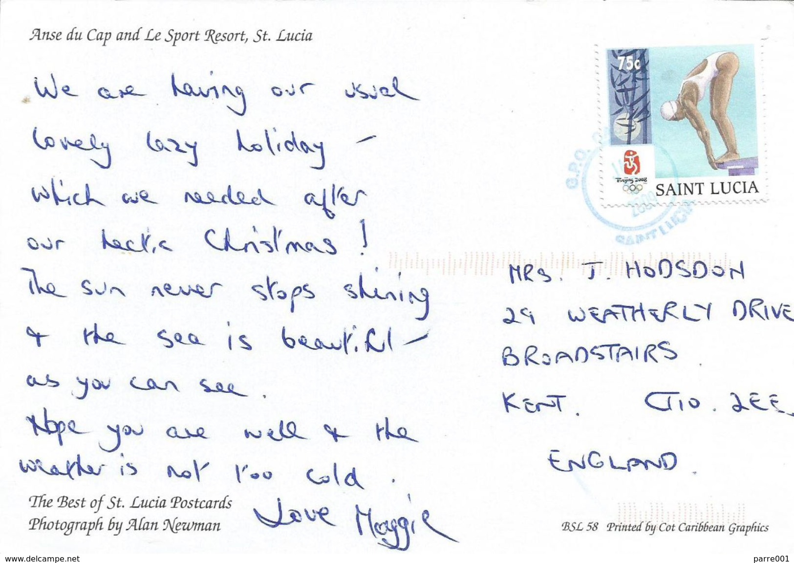 St Lucia 2009 Castries Swimming Olympic Games Beijng Viewcard - St.Lucia (1979-...)