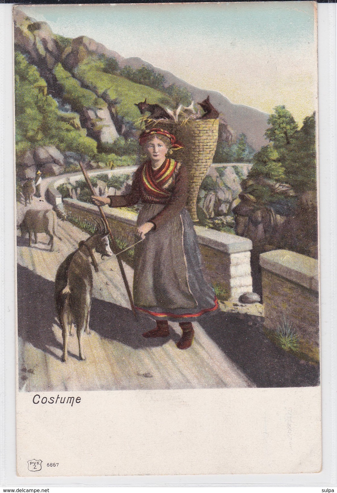 Chèvres / Ziegen / Goats. Paysanne En Costume Avec Chèvre Et Chevreaux Dans Une Hotte - Autres & Non Classés