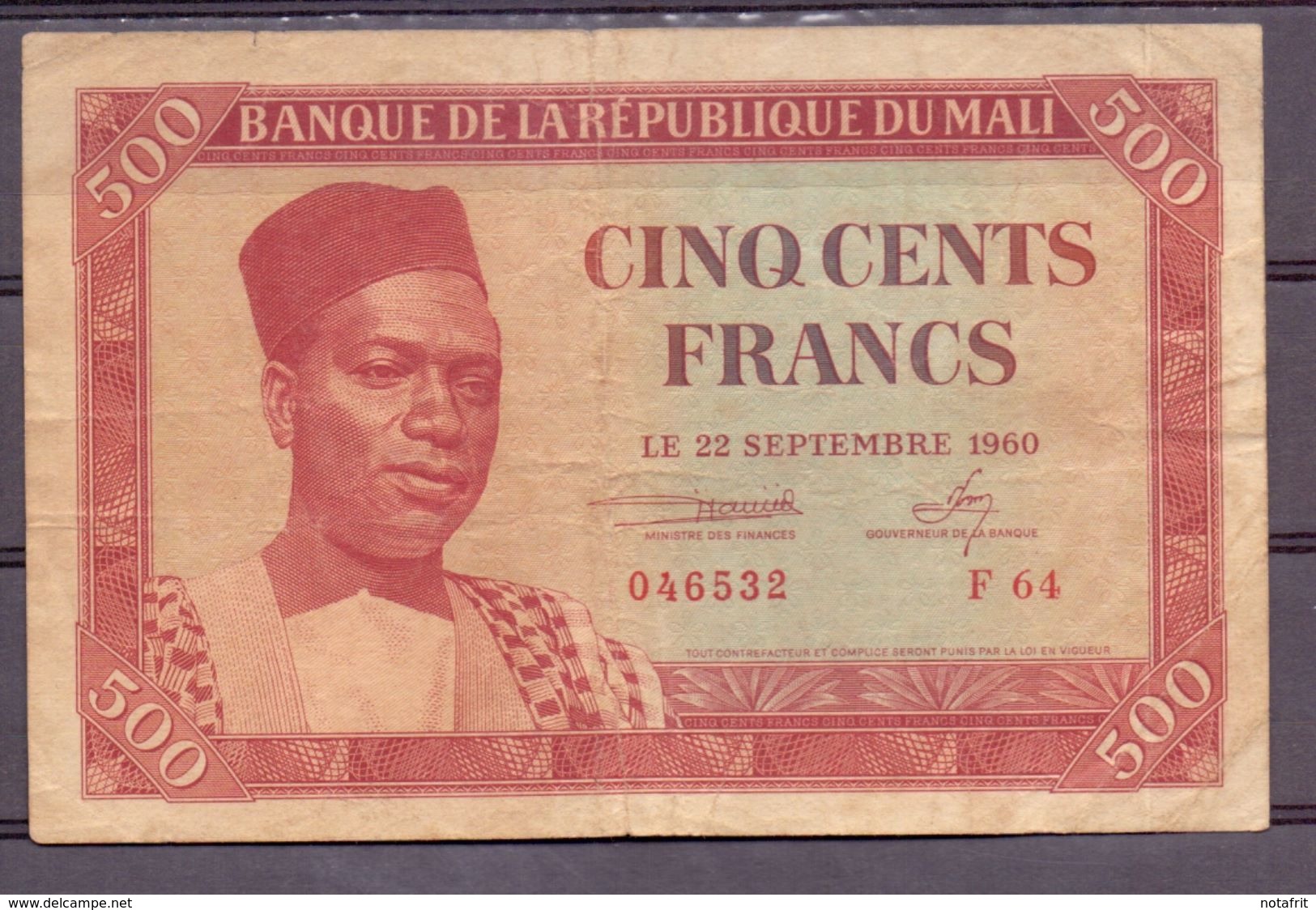 Mali 500 Fr 1960 Red  Very Rare - Malí