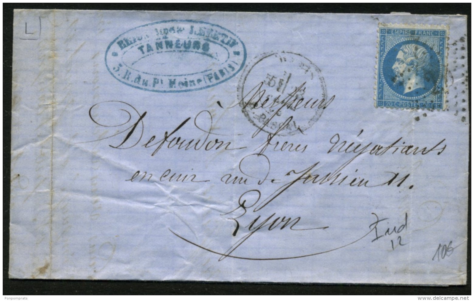 PARIS : Pli Avec 20c Empire Dentelé Oblt Etoile 29 + CàD PARIS R.PASCAL &gt; LYON - 1849-1876: Classic Period