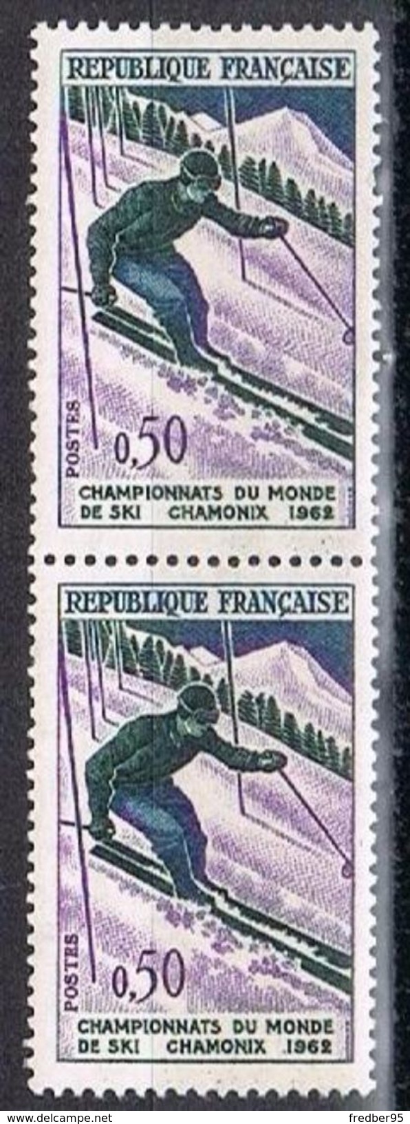 FRANCE NEUF 1962 - Y&T 1327 X 2 - 50c Championnats Du Monde De Ski - Slalom - Neufs