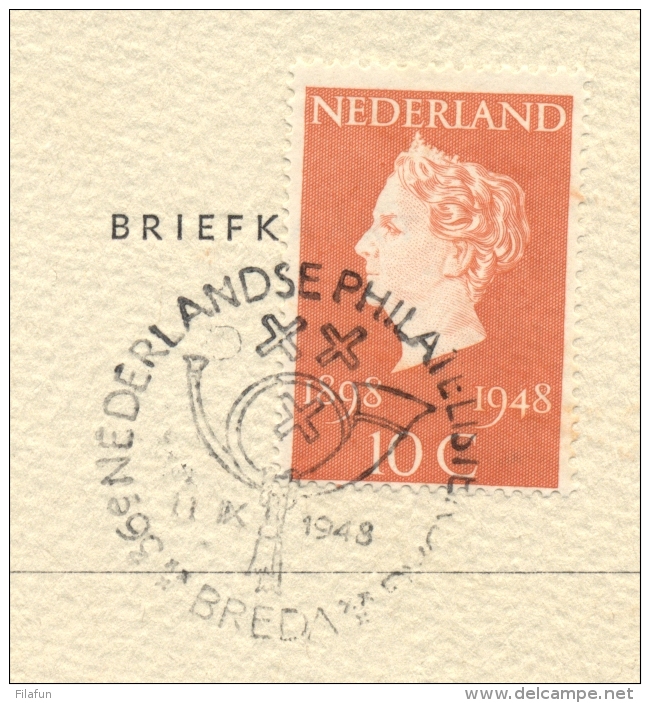 Nederland - 1948 - 10 Cent Inhuldigingszegel Op Speciale Kaart En Stempel Postzegelvereniging Breda - Brieven En Documenten