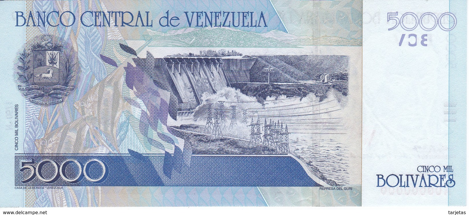 ESPECIMEN - BILLETE DE VENEZUELA DE 5O00 BOLIVARES DEL AÑO 2000 SIN CIRCULAR-UNCIRCULATED (SPECIMEN) (BANKNOTE) MUY RARO - Venezuela