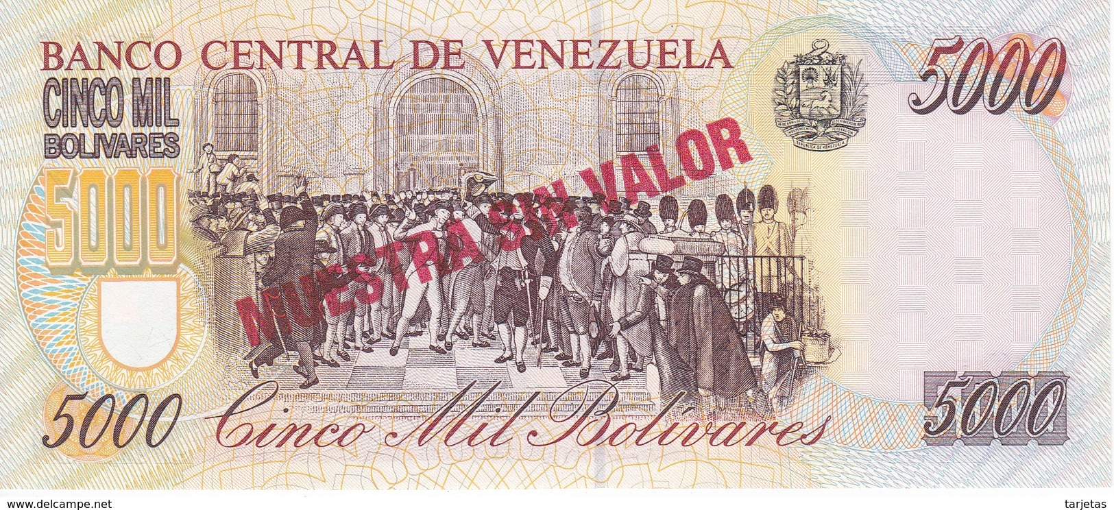 ESPECIMEN - BILLETE DE VENEZUELA DE 5000 BOLIVARES DEL AÑO 1997 SIN CIRCULAR-UNCIRCULATED (SPECIMEN) (BANKNOTE) MUY RARO - Venezuela
