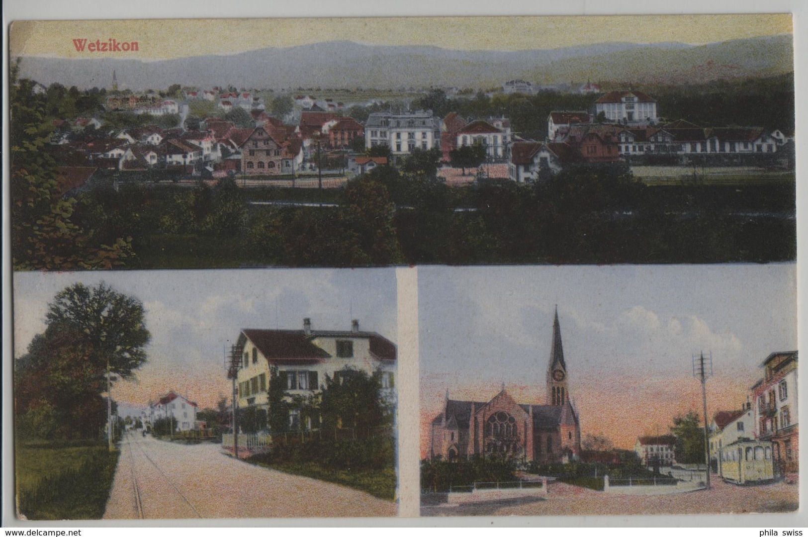 Wetzikon - Tram, Kirche, Bahnhof - Photo: Guggenheim  No. 6333a - Wetzikon