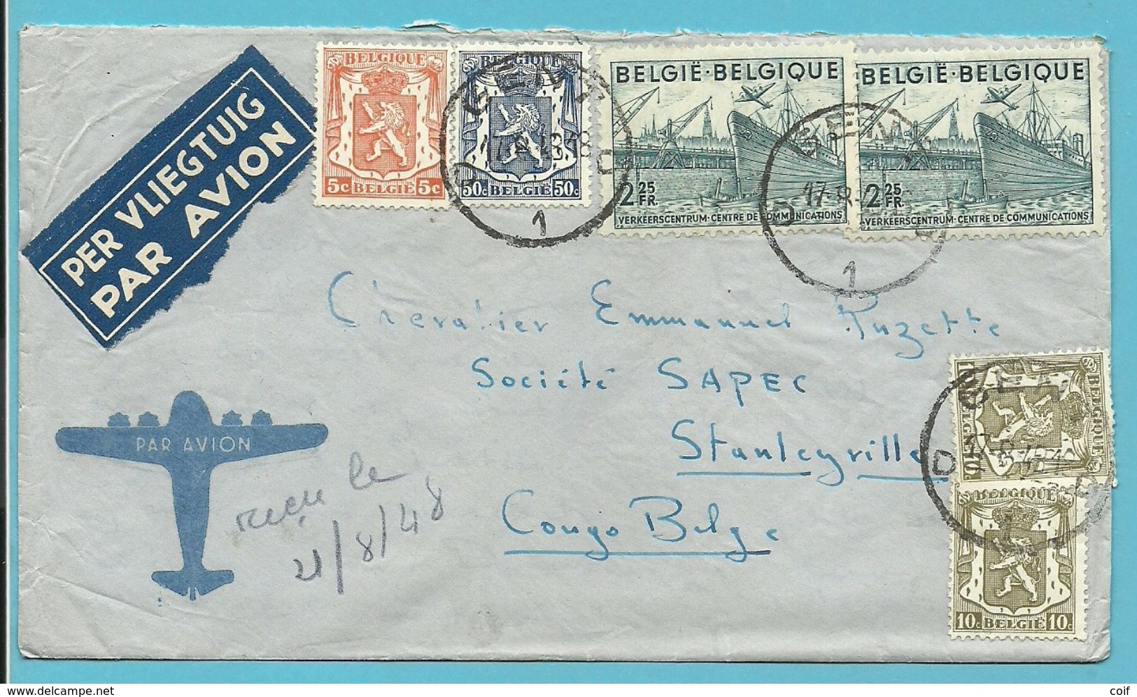 419+420+426+764 Op Brief Per Luchtpost (avion) Met Stempel GENT Naar CONGO-BELGE - 1948 Export