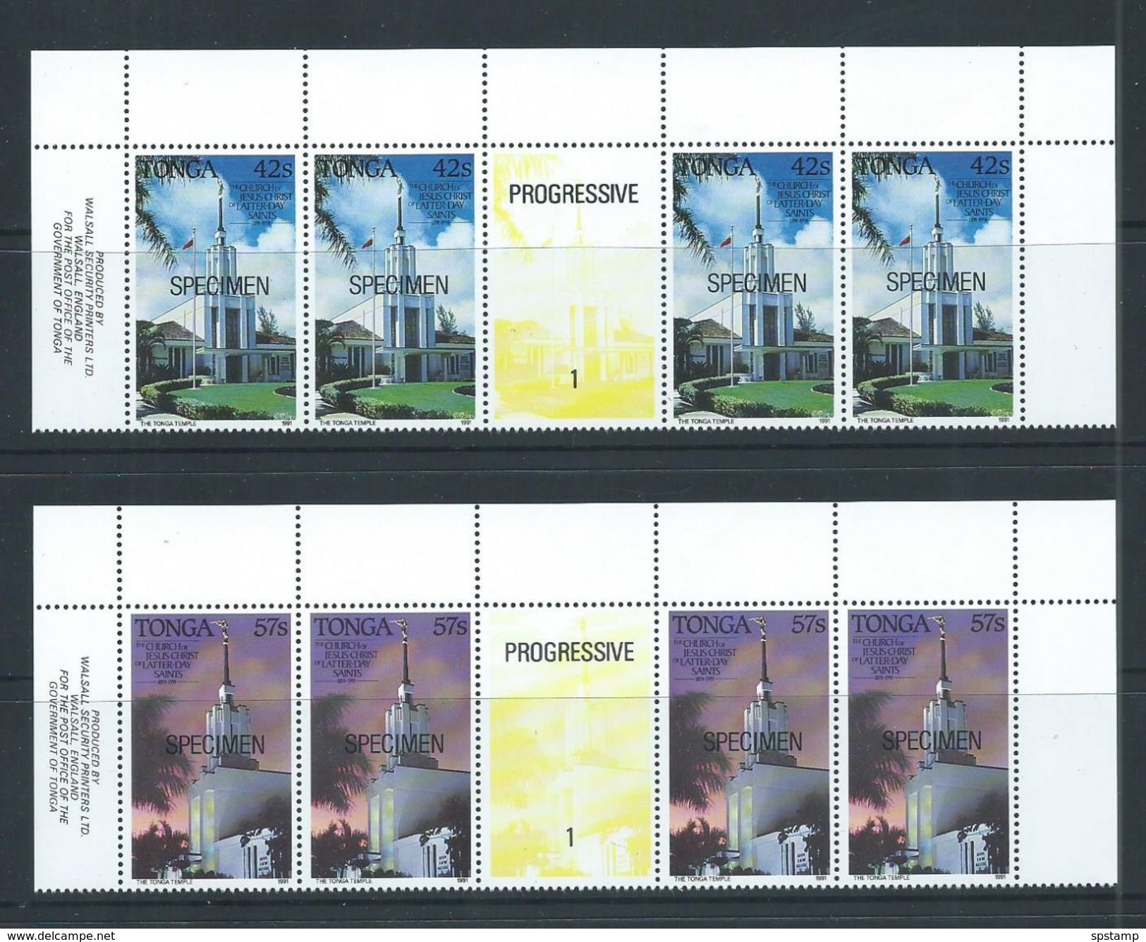 Tonga 1991 Church Latter Day Saints 4 Sets As Gutter Strips With Imprint & Colour Separation Label MNH Specimen O/P - Tonga (1970-...)