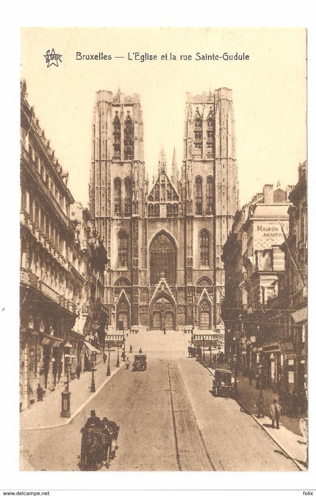 Bruxelles / Brussel - L'Eglise Et La Rue Sainte-Gudule - Helio Art Bichrome De Graeve Gand - Attelage / Paard En Kar - Monumenti, Edifici