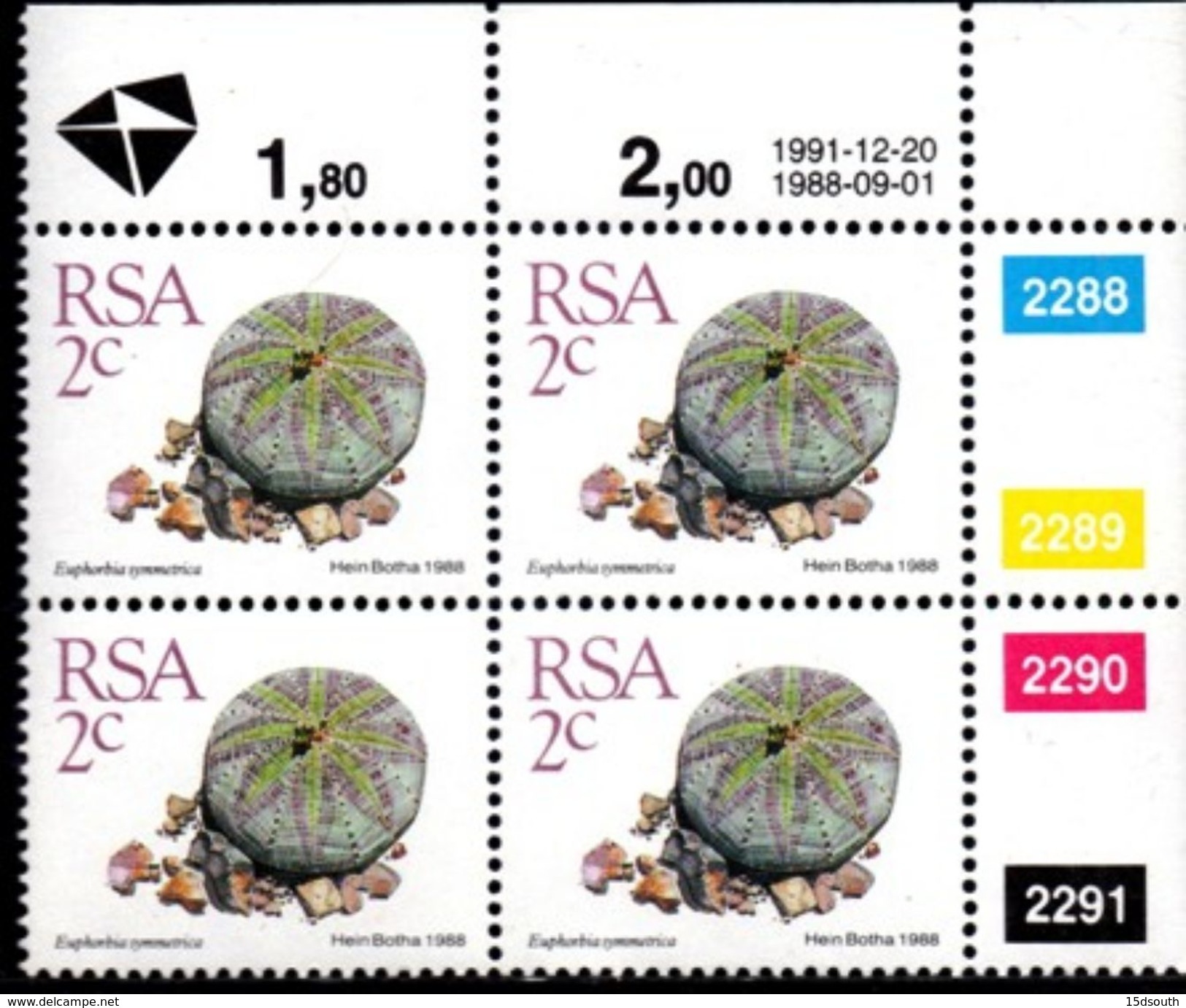 South Africa - 1991 Succulents 2c Reprint Control Block (1991.12.20) (**) - Blocs-feuillets