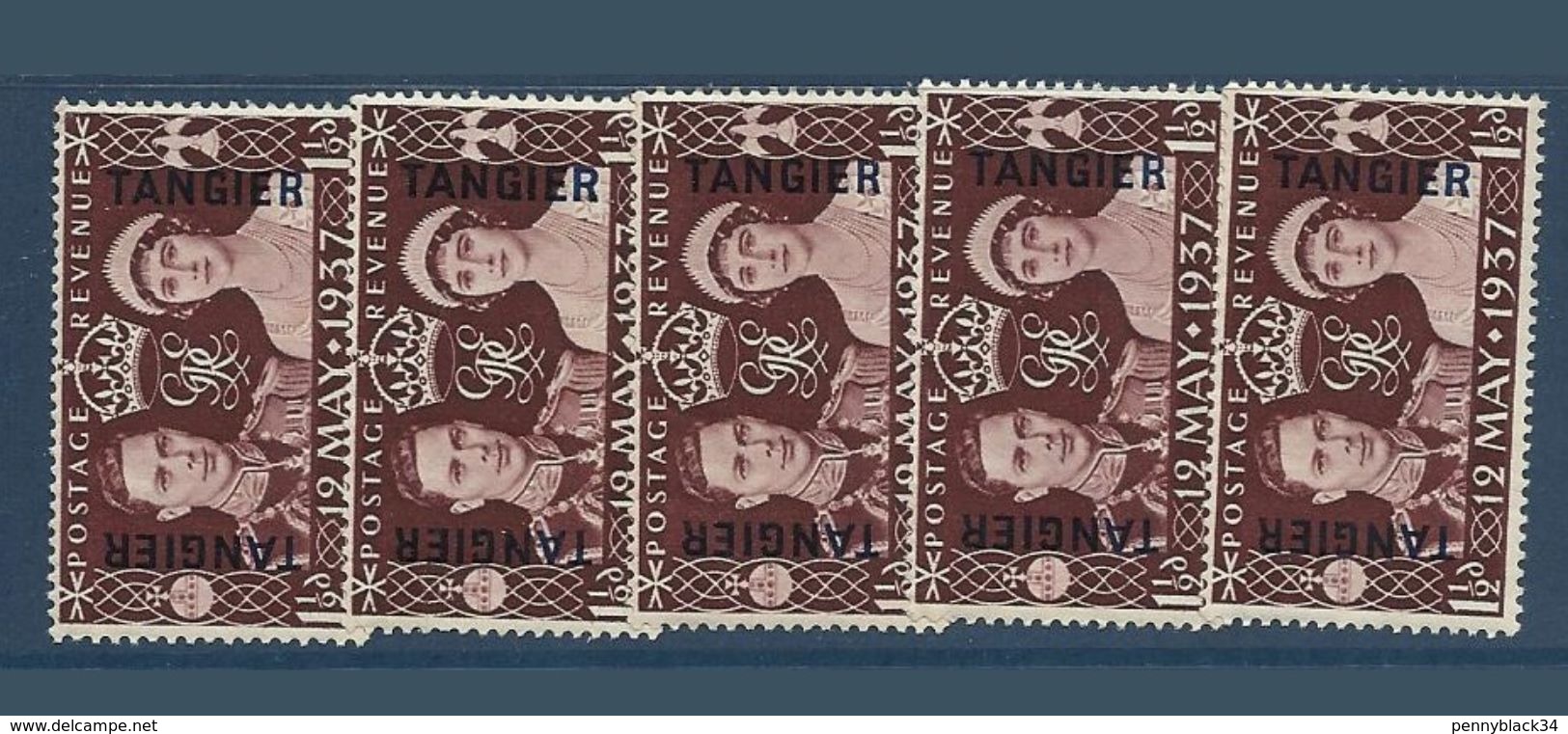 Maroc Morocco Tanger Tangier 1937 Yvert 14 ** X 5 Couronnement De George VI Surchargé Tangier Tanger - Postämter In Marokko/Tanger (...-1958)