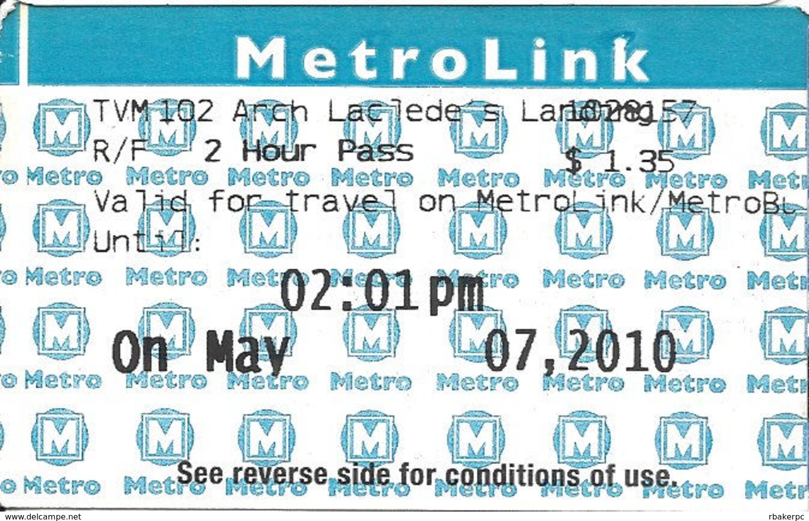 Paper MetroLink Ticket - Other & Unclassified