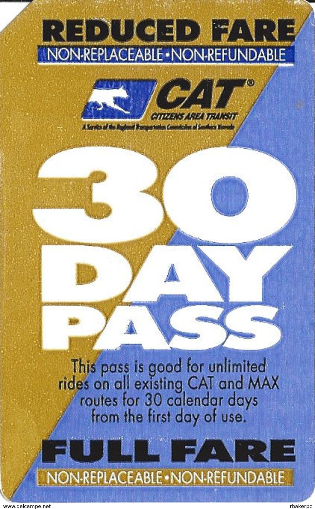 Paper CAT 30 Day Pass From Nevada, USA - Andere & Zonder Classificatie