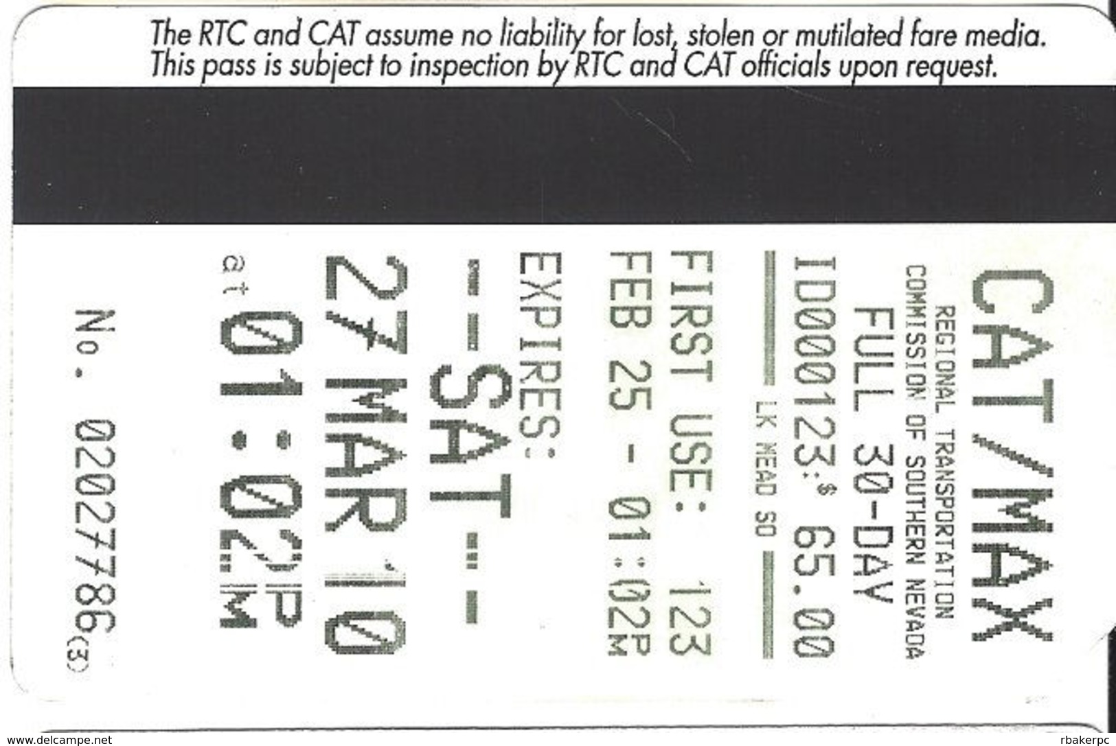 Paper CAT 30 Day Pass From Nevada, USA - Other & Unclassified