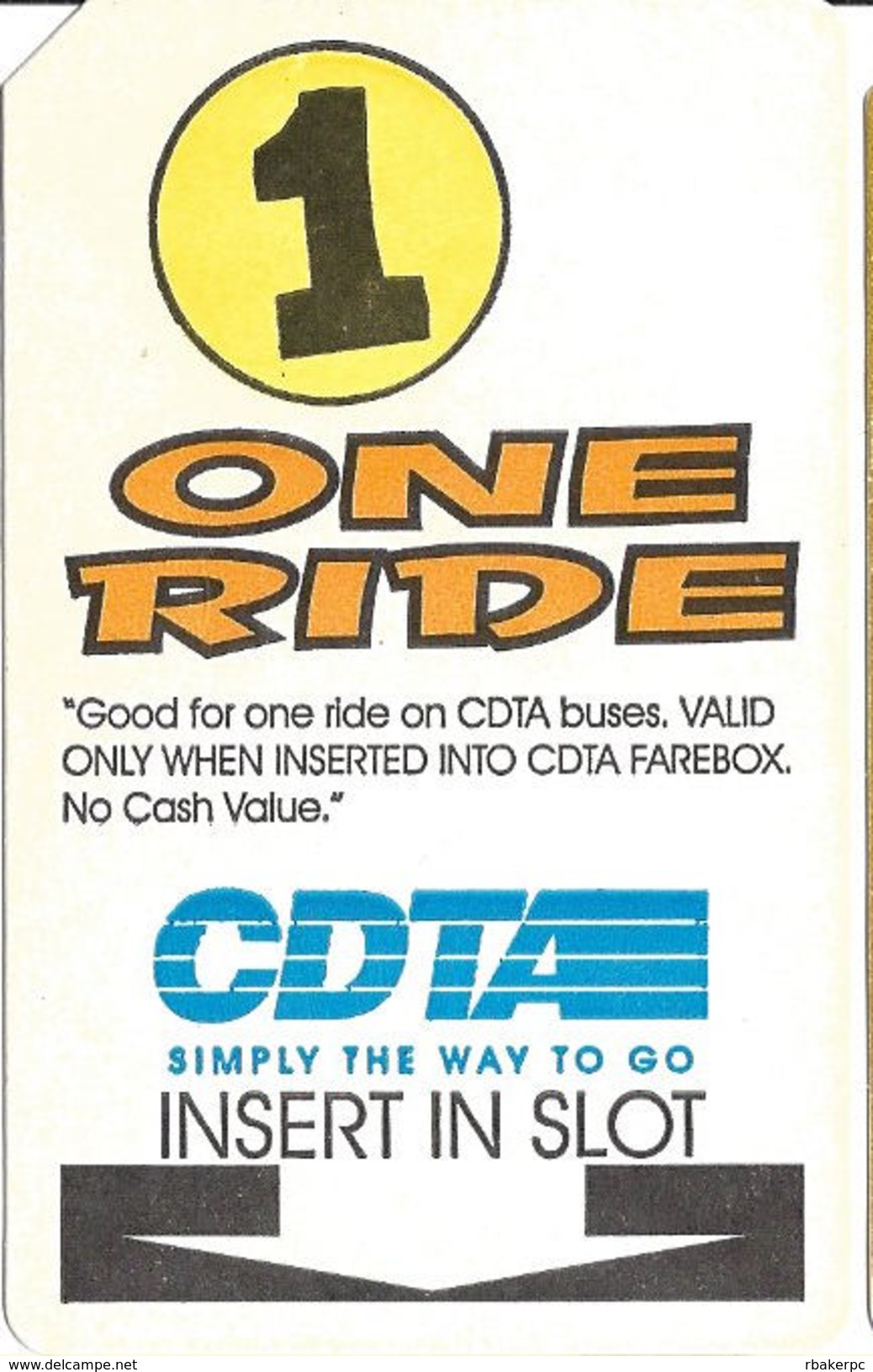 Paper CDTA One Ride Bus Ticket - Other & Unclassified