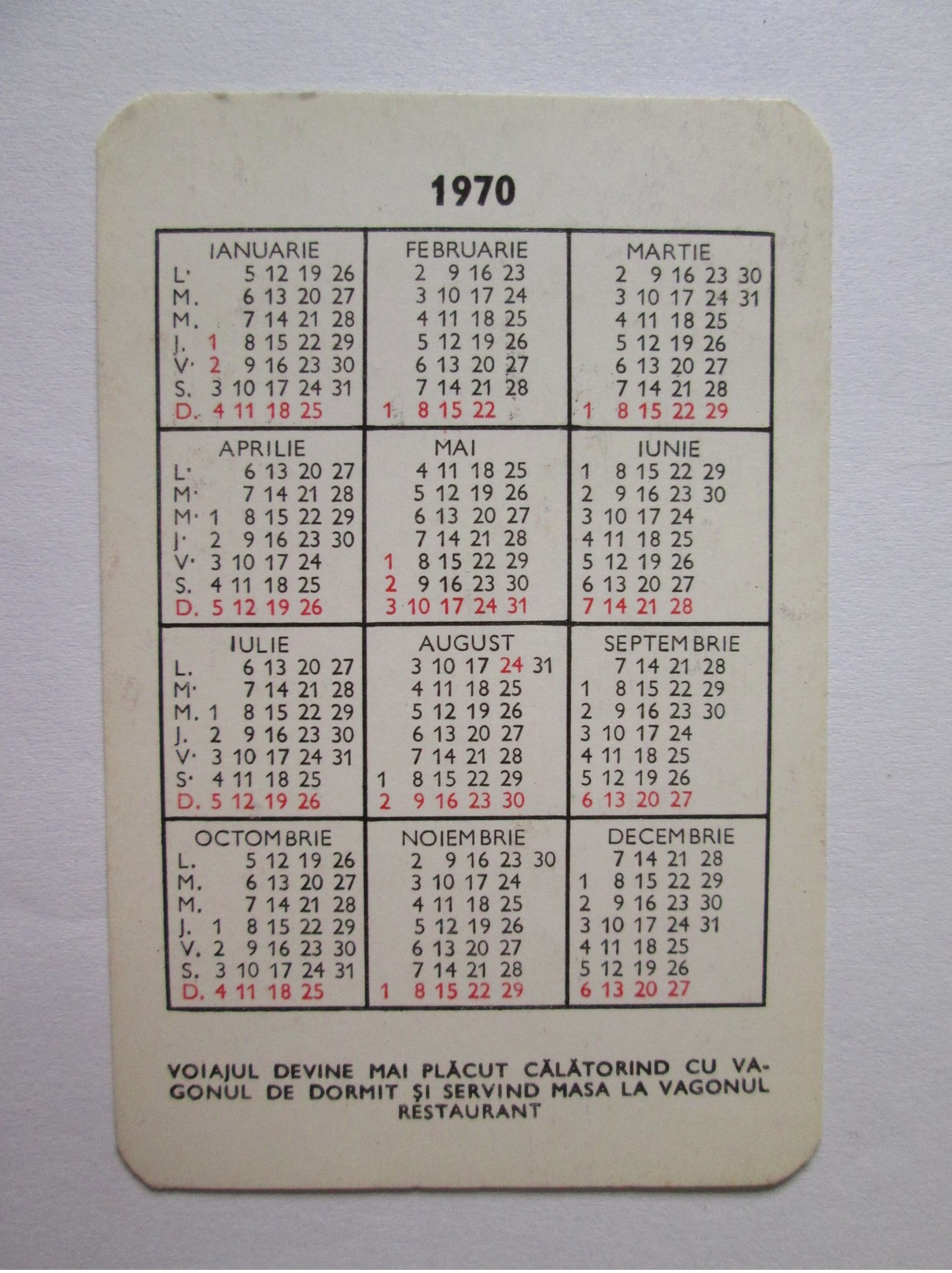 Romania,Romvared-CFR Pocket Calendar 1970 - Small : 1961-70