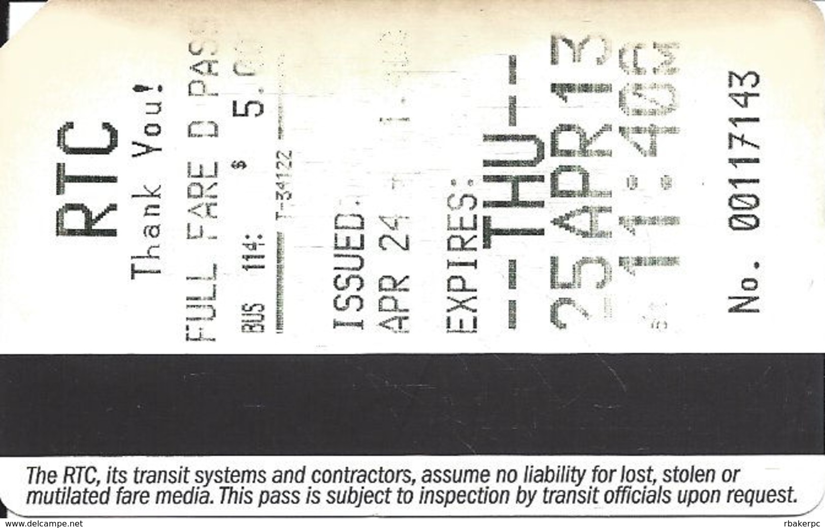 Paper RTC Ticket Southern Nevada Transit Ticket - Gold On Right - Text Under Mag Stripe - Other & Unclassified