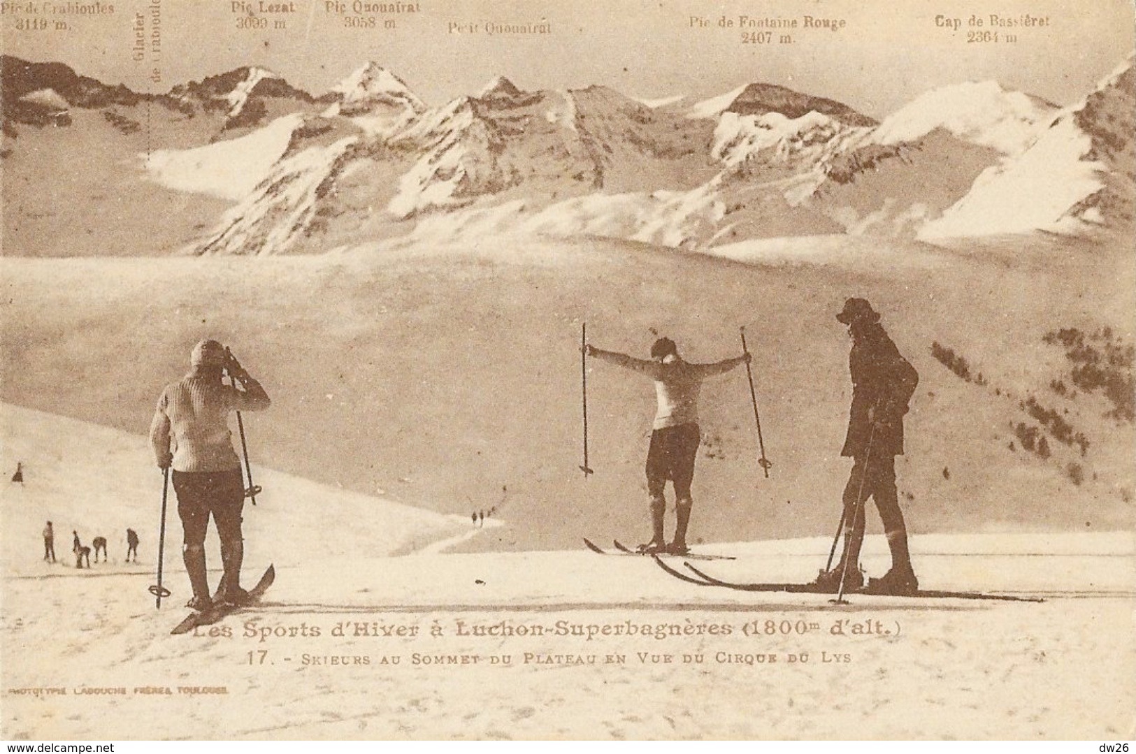 Les Sports D'hiver à Luchon-Superbagnères: Skieurs Au Sommet Du Plateau, Vue Du Cirque Du Lys - Carte Non Circulée - Winter Sports