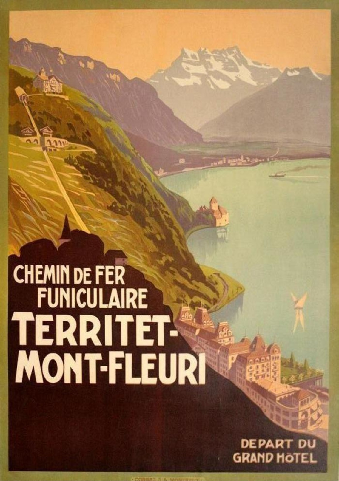 Chemin De Fer Funiculaire Territet-Mont-Fleuri Depart Du Grand Hotel 1905 - Postcard - Poster Reproduction - Publicité