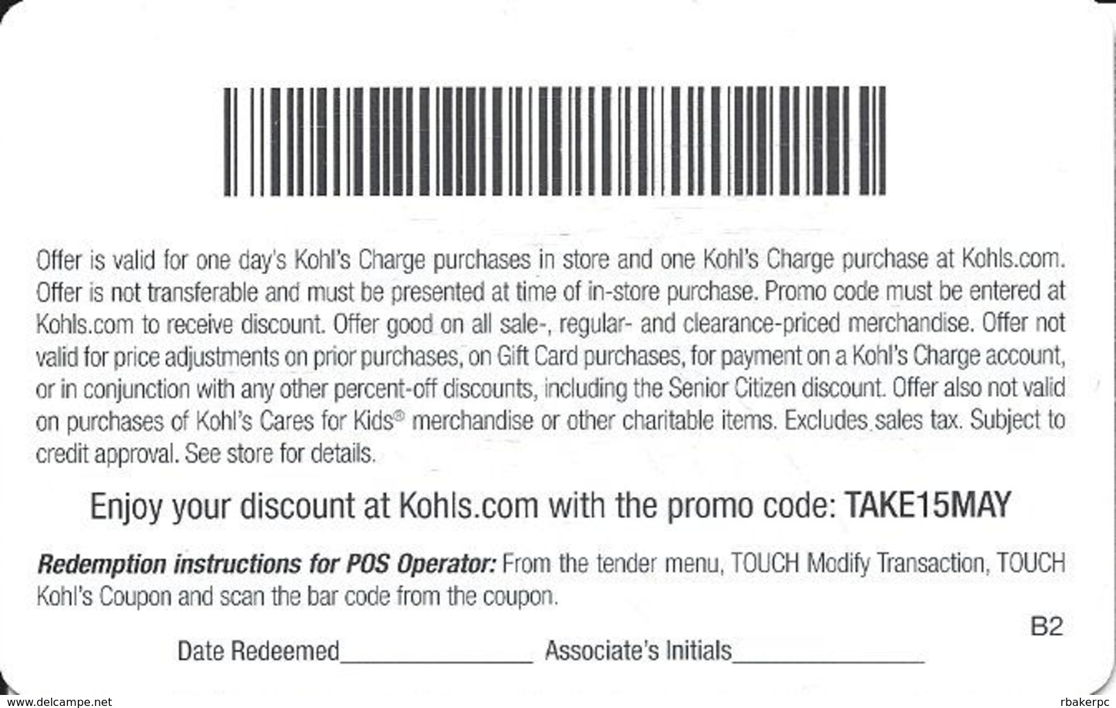 Kohl's 15% Discount Card From 2008 - Other & Unclassified