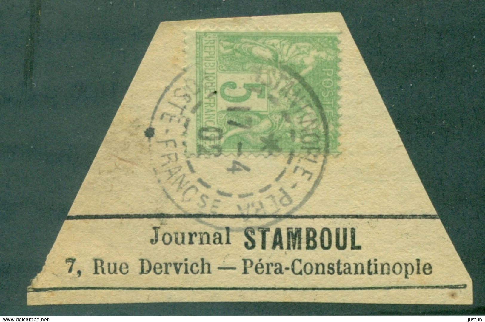 FRANCE N° 102 SAGE 5c Vert Jaune T1 Ob. Constantinople-pera 1902 S/frgt Journal STAMBOUL . TB - Altri & Non Classificati