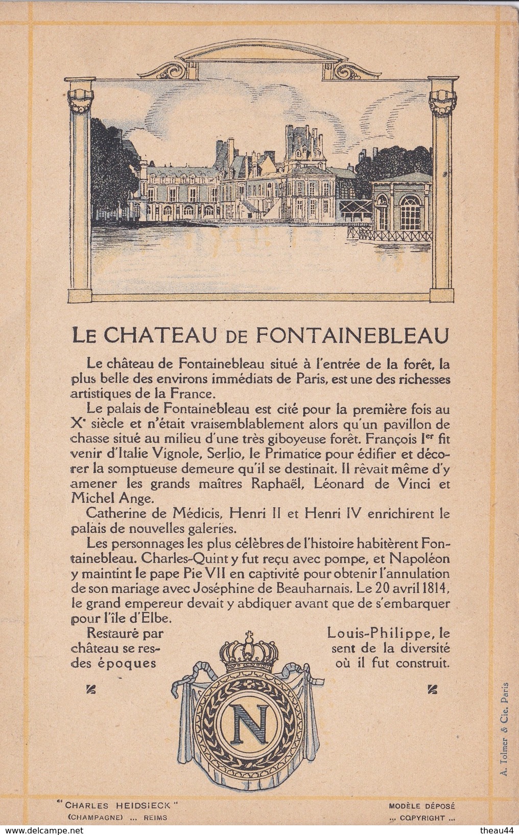 Menu Publicitaire Champagne "Charles HEIDSIECK" - Illustrateur - FONTAINEBLEAU - Le Roi De Rome - Menus