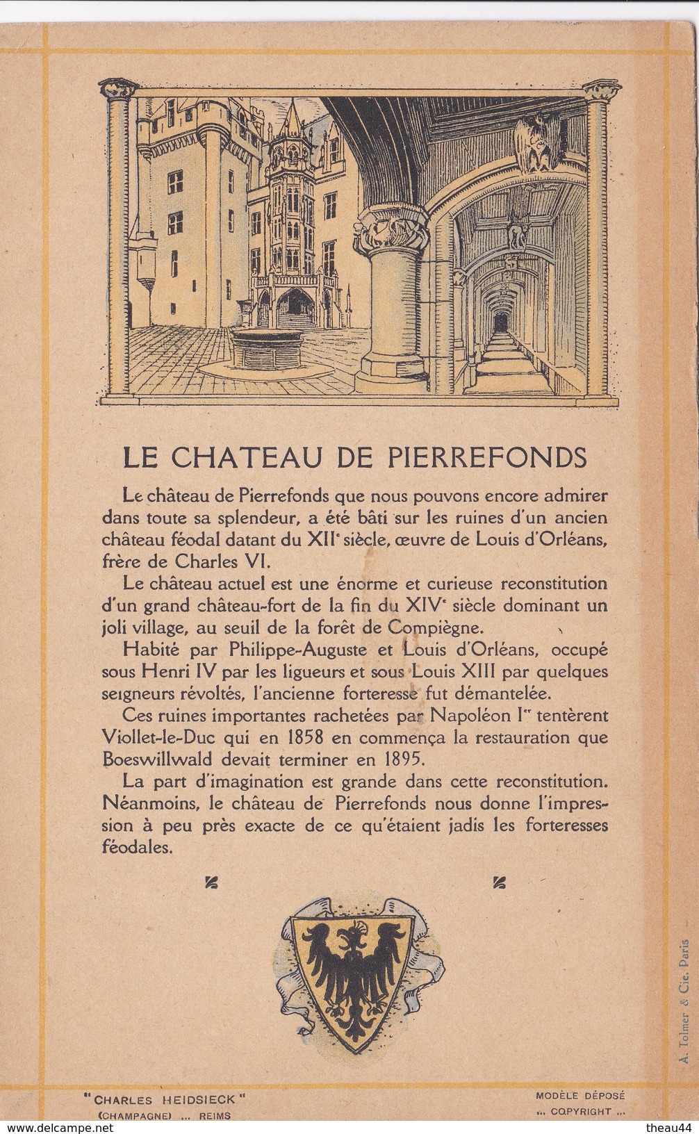 Menu Publicitaire Champagne "Charles HEIDSIECK" - Illustrateur - Chateau De PIERREFONDS - Le Récit Du Pelerin - Menus