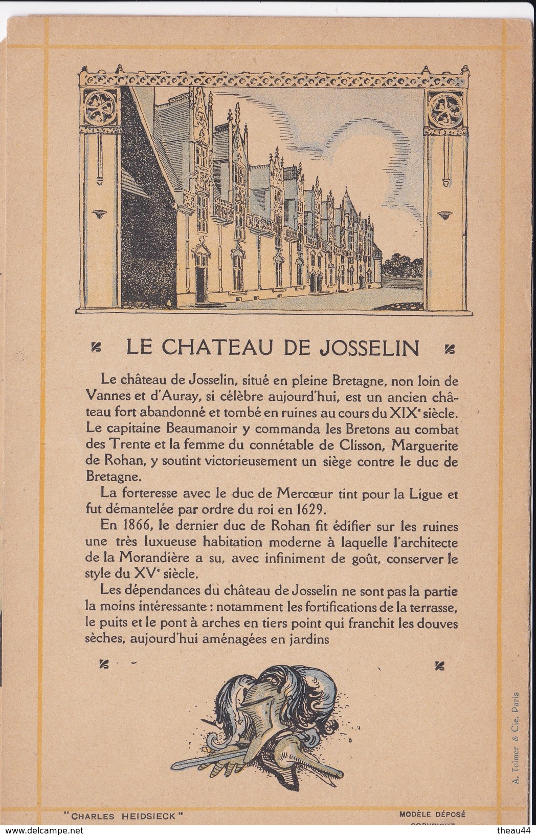 Menu Publicitaire Champagne "Charles HEIDSIECK" - Illustrateur - Chateau De JOSSELIN - Noce Bretonne - Menus