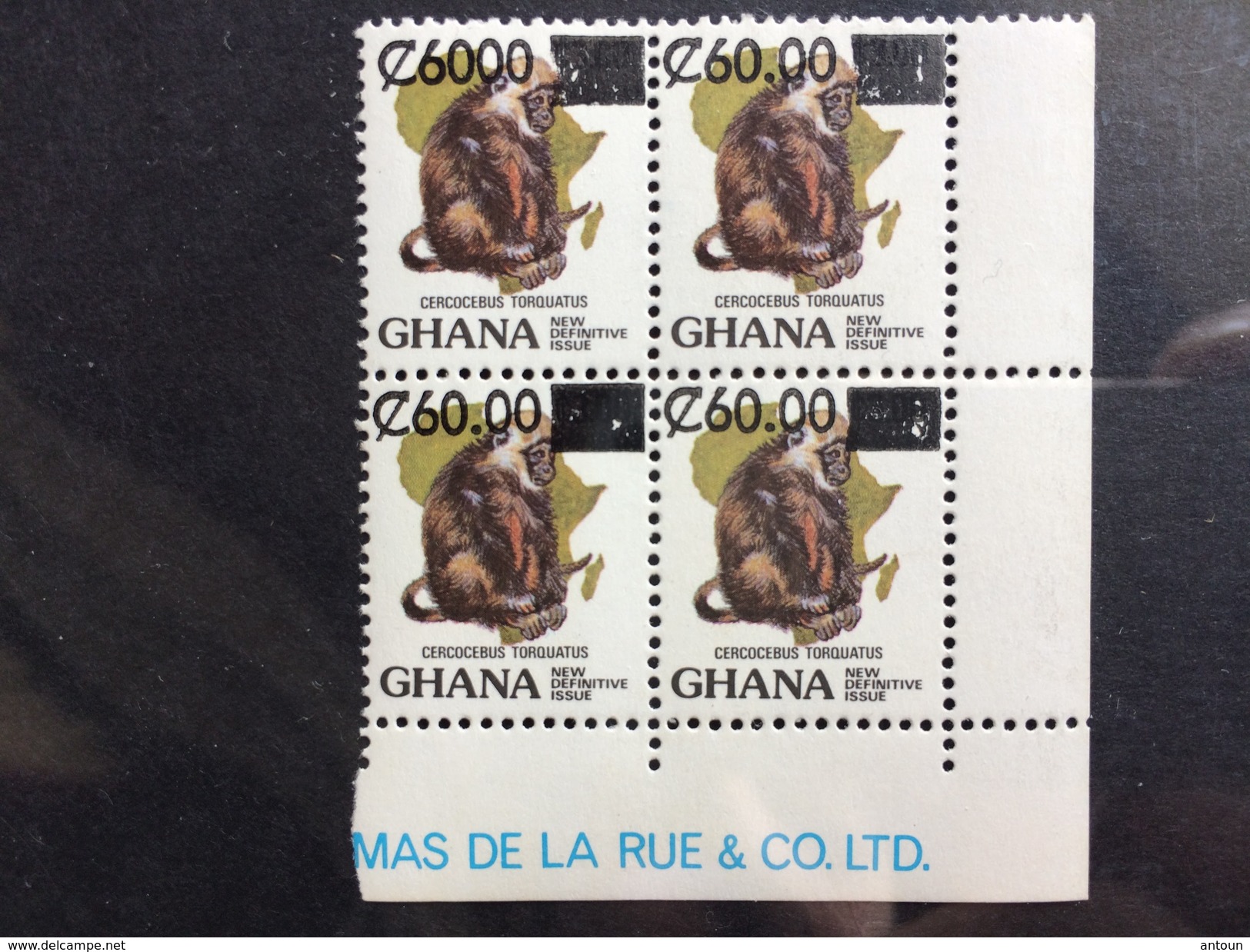 Ghana Definitive Surcharge 1988 - Block Of 4 - Decimal Point Omitted - Becomes C 6000 Instead Of C 60.00 - Ghana (1957-...)