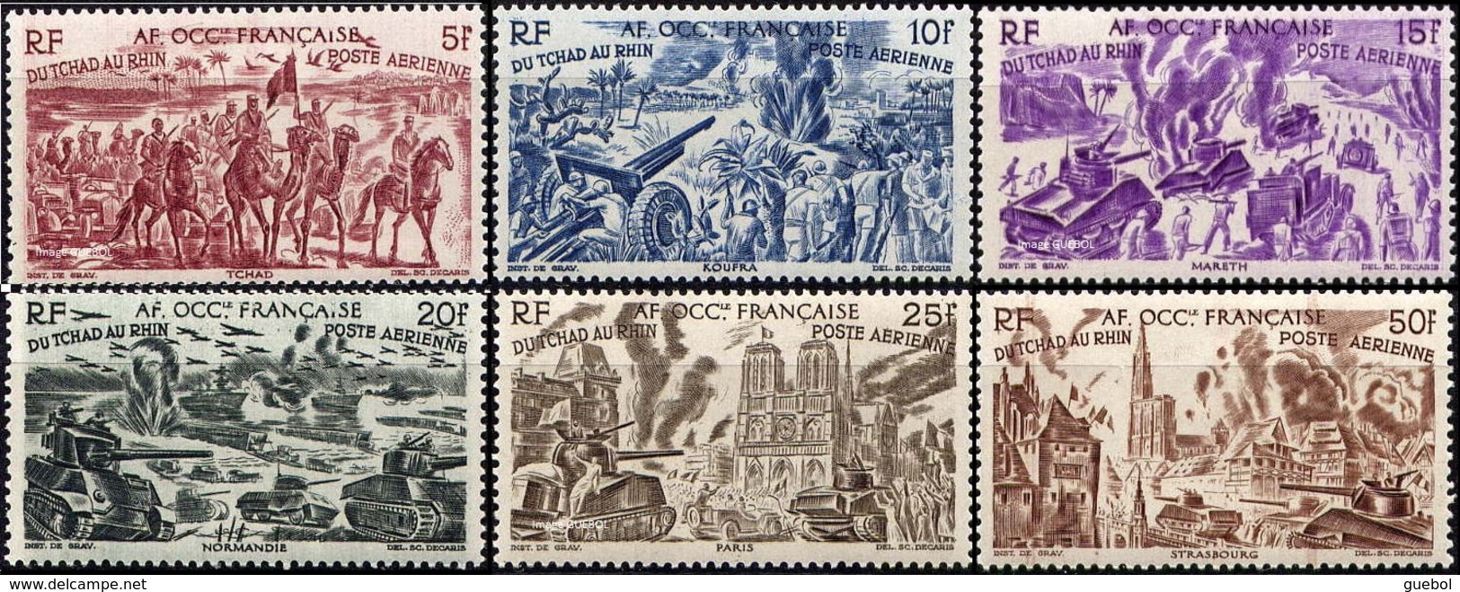 Détail De La Série Du Tchad Au Rhin AOF Afrique Occidentale N° PA 5 à 10 ** - 1946 Tchad Au Rhin