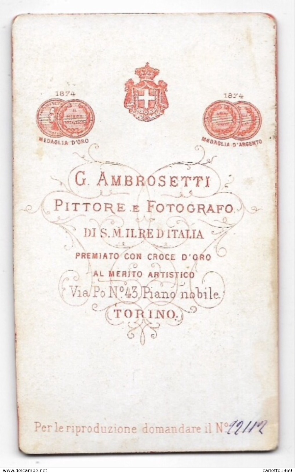 FOTO ANTICA SIGNORA STUDIO AMBROSETTI TORINO CM.10,5X6 - Antiche (ante 1900)